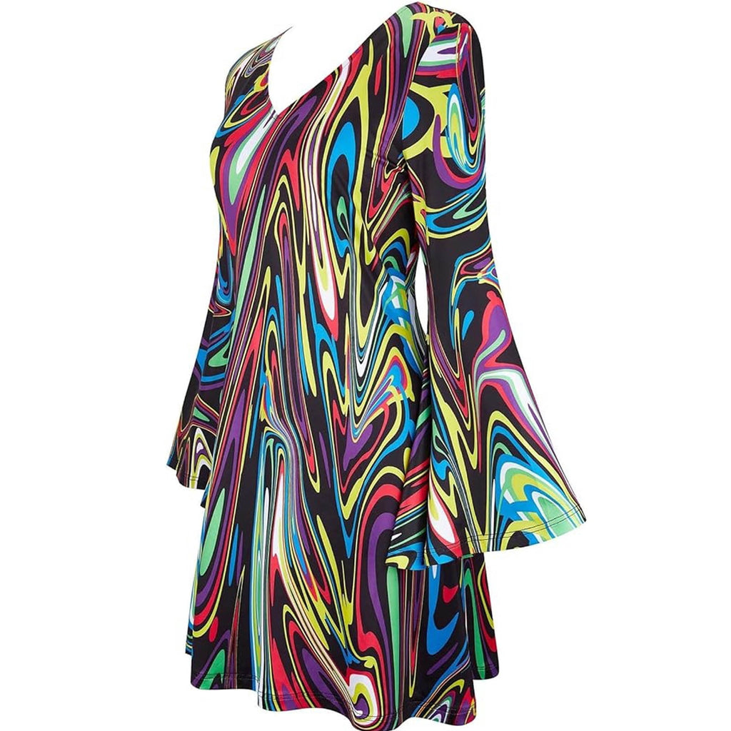 Wensltd 70s Disco Outfit Women Halloween Dress Costume Hippie Clothes Long Sleeve V Neck