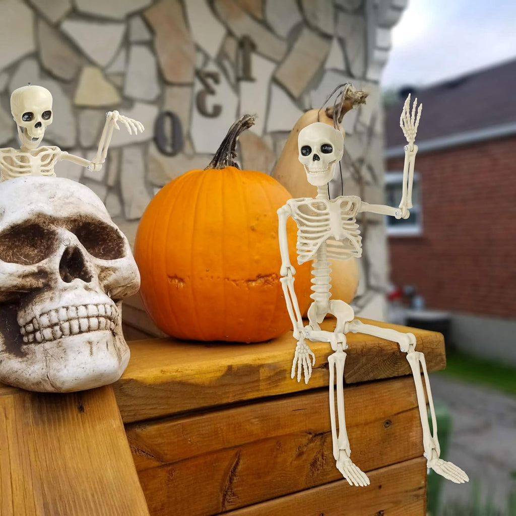 5 Pack Halloween Skeleton Decorations,15.7" Skeletons Hanging Decor with Movable Joints, Mini Plastic Skeleton for Indoor Outdoor Haunted House, Graveyard, Party and Yard Scary Decor