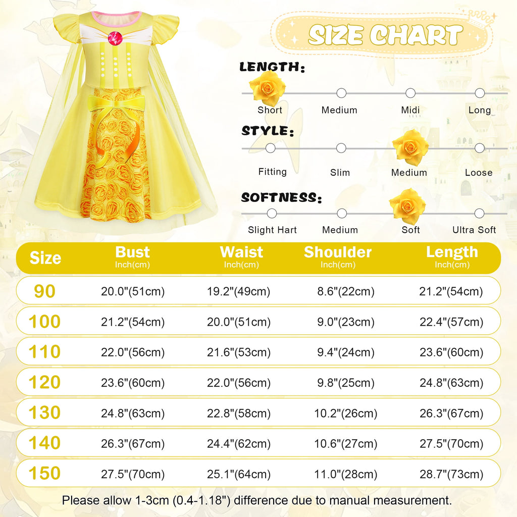 Benylion Girls Ice Princess Dress Halloween Cosplay Costumes With Tulle Cape Kids Birthday Party Dress up Outfit for 7-8 Years