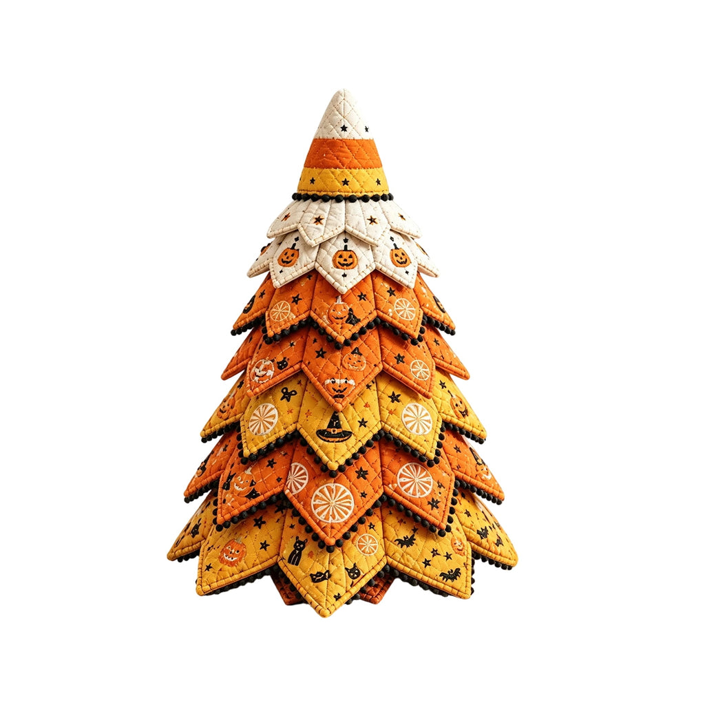 2026 Moonlit Black Cat DIY Halloween Quilted Fabric Tree Kit - Patchwork Fabric Halloween Tabletop Tree, Autumn Mantel Ornament for Adult Rustic Farmhouse Seasonal Display