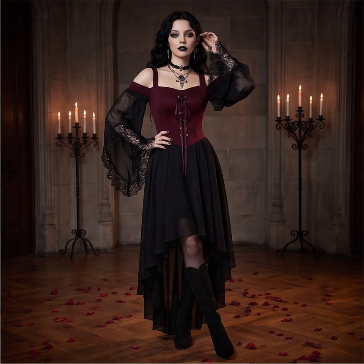 Witch Dress Women 2026 Halloween Costumes Woman Adults Medieval Vampire Butterfly Sleeve Mesh Gothic Outfits Red S