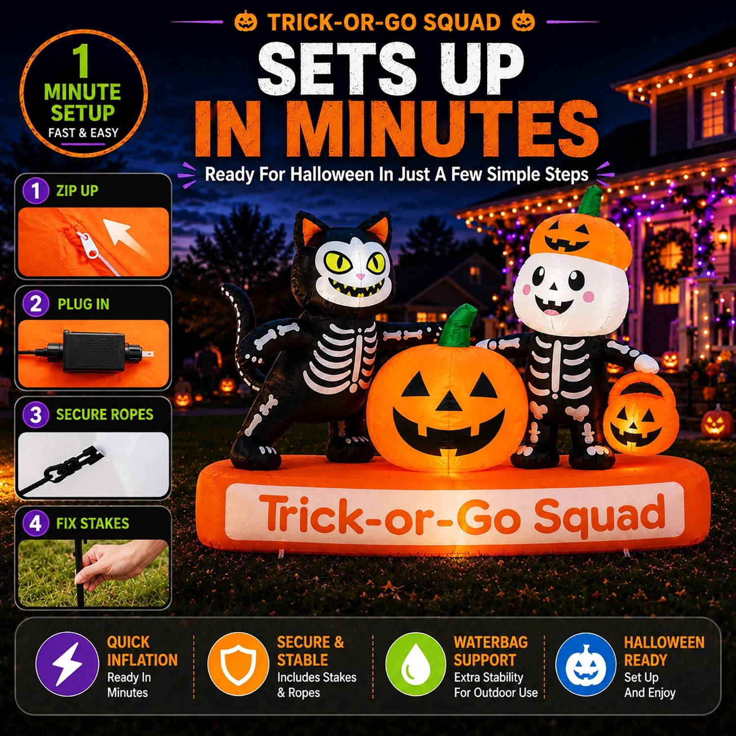 Toiyjofe 5.5 ft Halloween Inflatable Ghost with Pumpkin, LED Lighted Cute Halloween Yard Decoration for Porch, Lawn, Walkway & Party