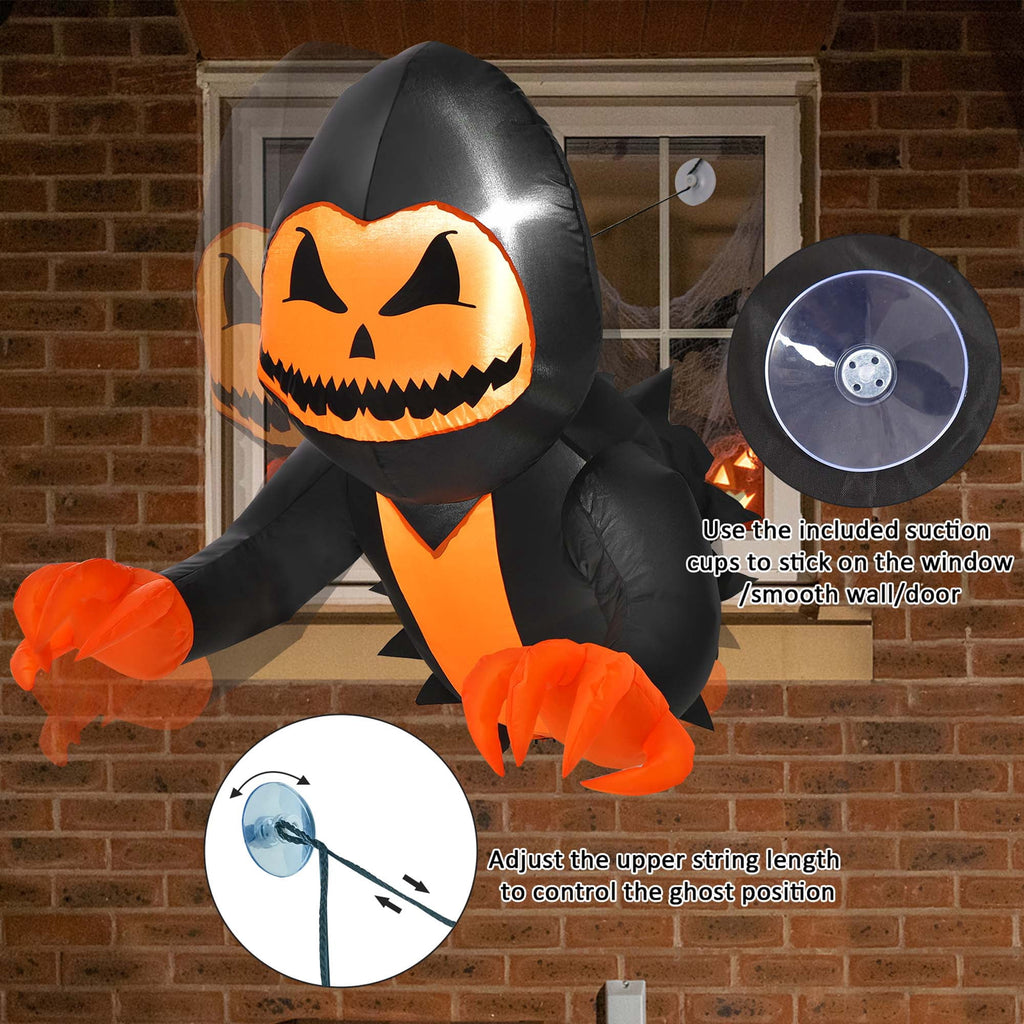 Costway 3.3 FT Halloween Inflatable Pumpkin Head Ghost Broke Out from Window