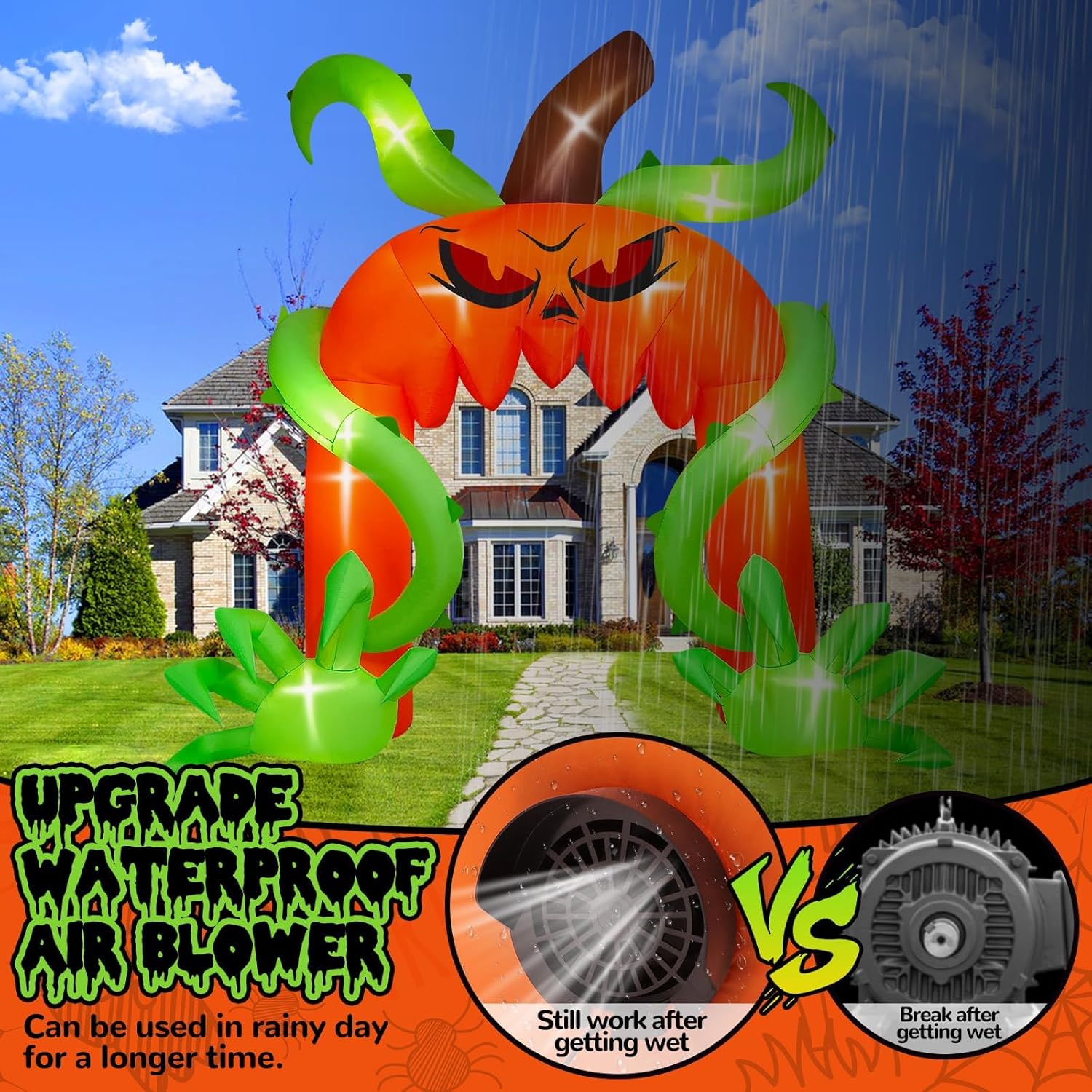 Kalolary 12FT Giant Halloween Pumpkin Arch Inflatable with LED Lights, Scary Blow-Up Decoration for Lawn, Garden, and Yard Holiday Party