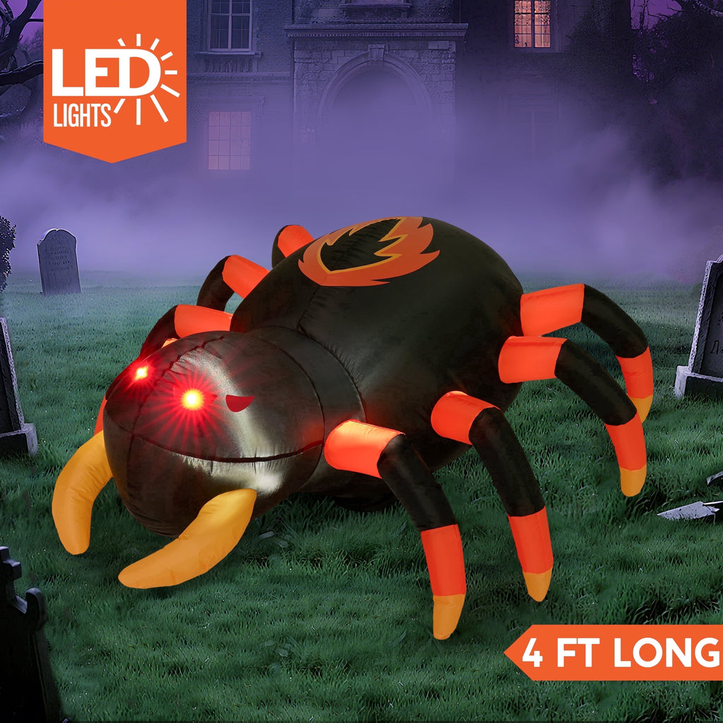 Joyfy 8 FT Halloween Inflatables Spider with Rotating Colorful Light,Light Up Spider with Orange Eyes Halloween Blow up Yard Decorations,Outdoor Halloween Decor