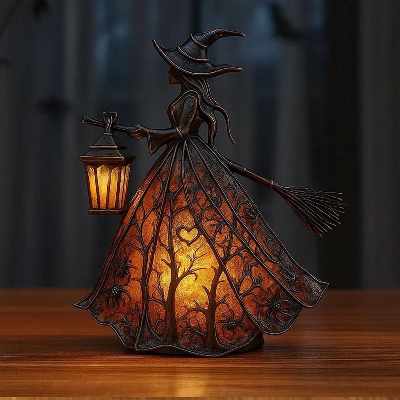 Halloween Witch Lamp,Stained Gothic Witch Hat Led Lamp for Stained Glass Inspired, Spooky Decorative Standing Night Light,Unique Halloween Party Lighting Decorations Door for Indoor