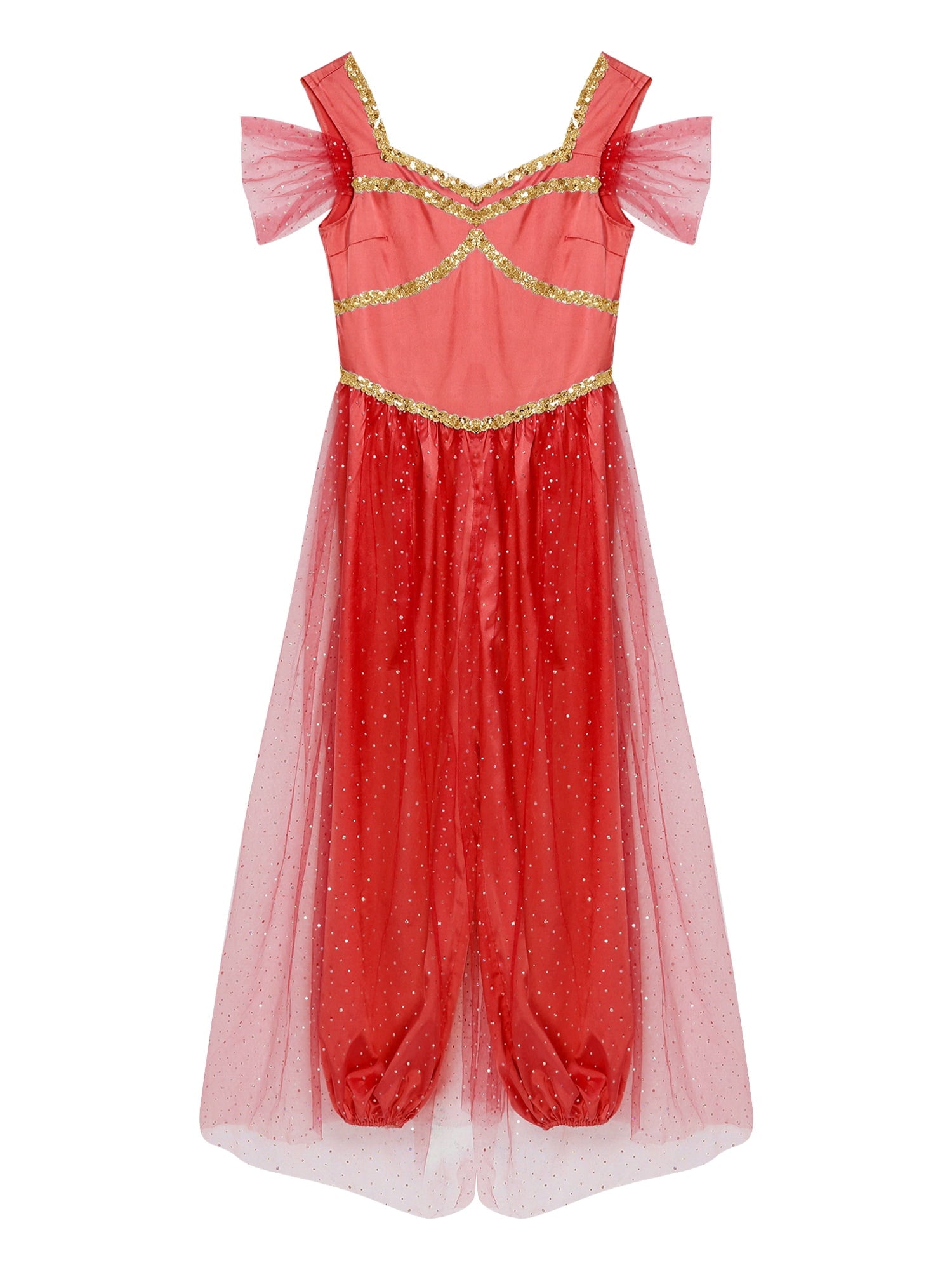 Aislor Women Halloween Arabian Princess Cosplay Costume Sequins Belly Dance Romper Jumpsuit Fancy Dress Lake Blue L