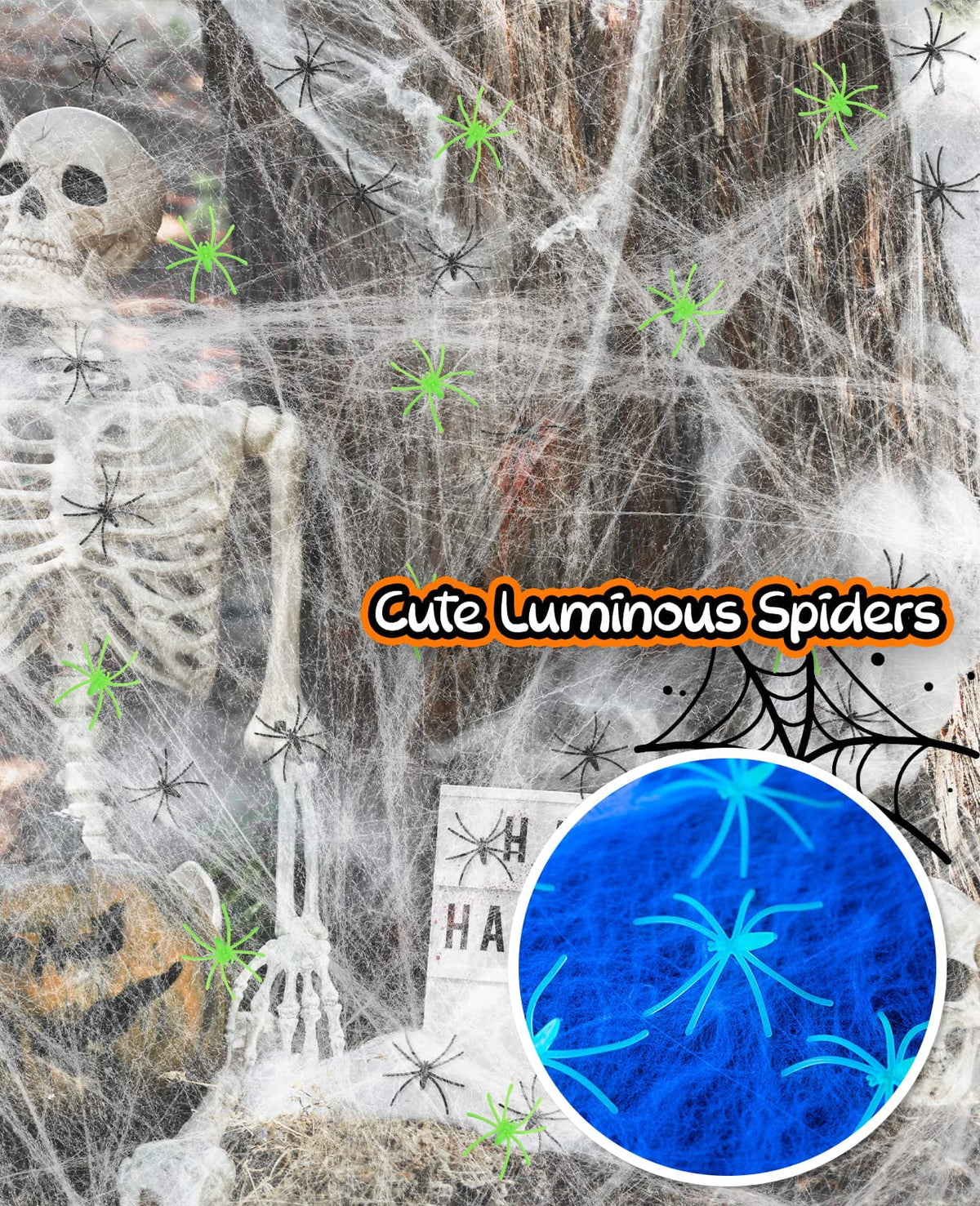 Halloween Decorations Outdoor Spider Webs: 1Pcs Giant Spiders - 200'' Triangular Web with Hook - Stretch Web and Ground Stakes for Large Halloween Decor and Haunted House Decoration