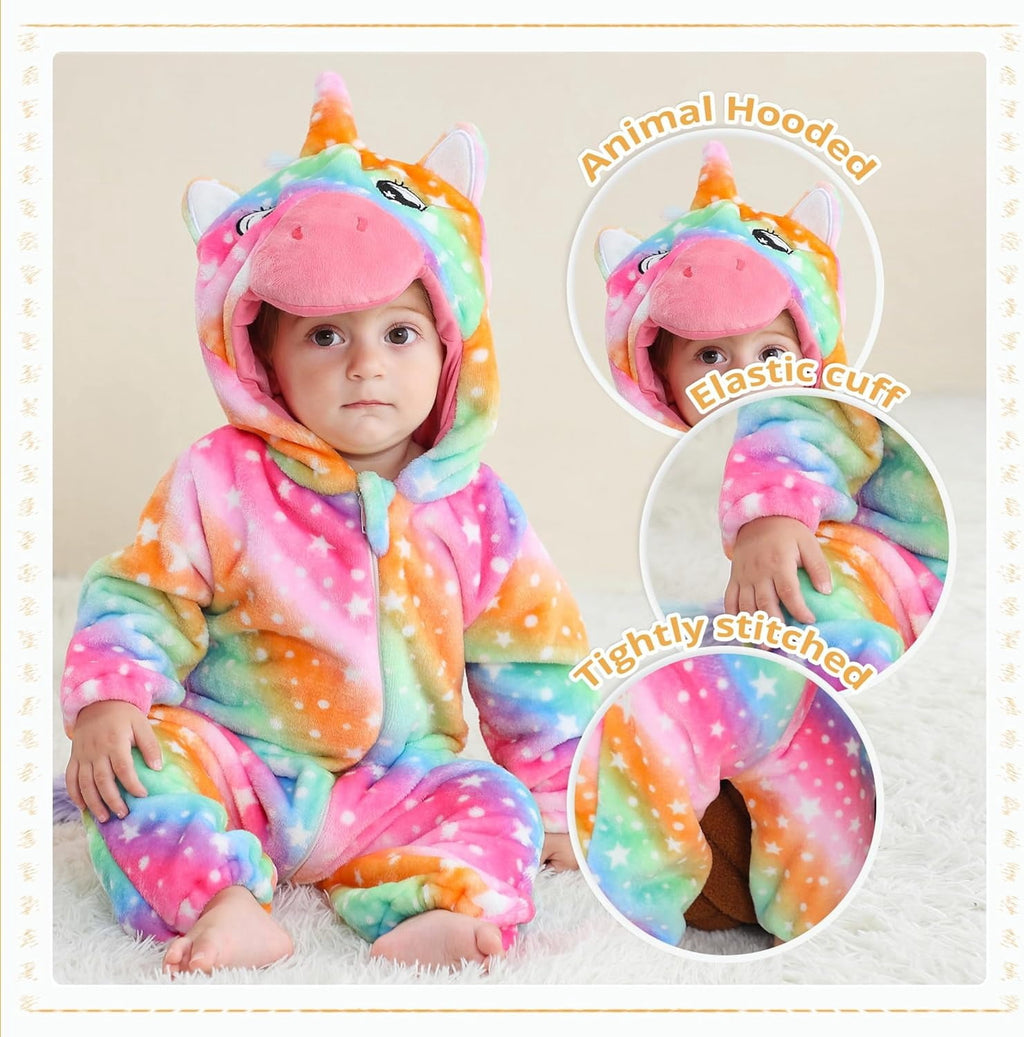 WIBACKER 0-3T Unisex Baby Animal Costume Winter Autumn Flannel Hooded Romper Christmas and Halloween Dinosaur Cosplay Jumpsuit