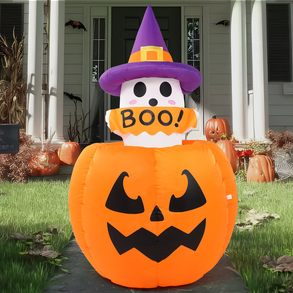 Joyfy 5 ft Halloween Inflatable Animated Cat on Pumpkin,Halloween Outdoor Decoration with LED Lights,Blow Up Decoration for Yard & Lawn,Party