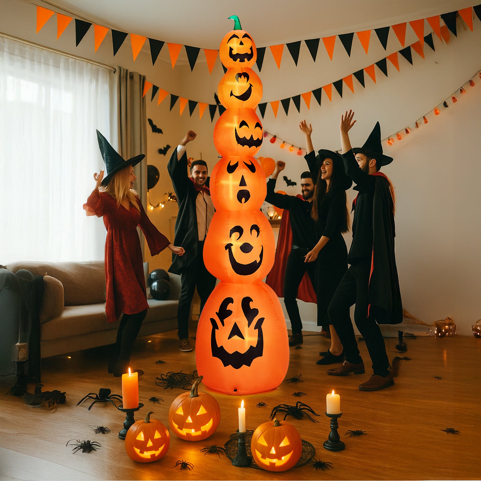 Zimtown 9 FT Halloween Inflatables Pumpkin, Halloween Decoration Blow up Pumpkins w/ Build-in LEDs for Halloween Party