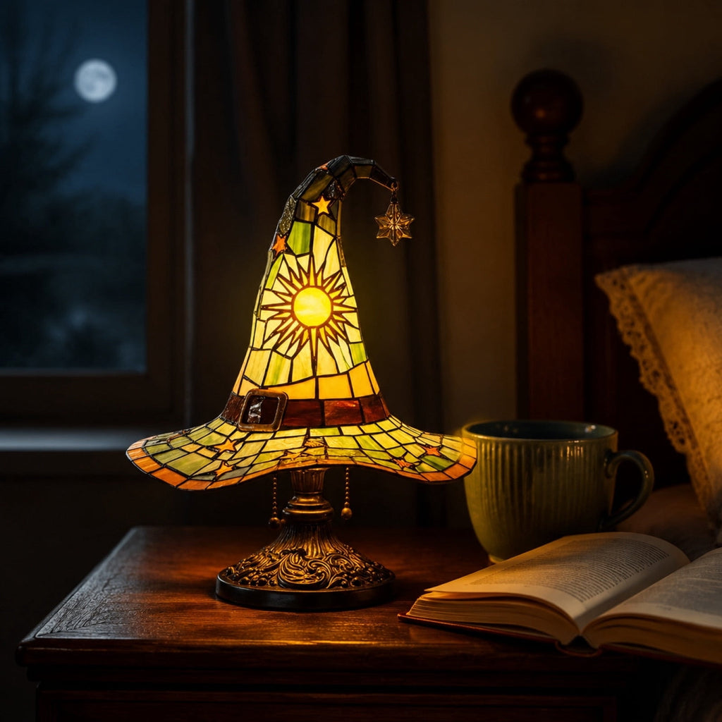Clearance Halloween Table Lamp Decorations, Witch Hat Lamp Gifts - Handcrafted Retro Resin Witch Lamp, USB Powered Gothic Wizard Hats Night Light, Home Decor Accent Lamps for Bedroom