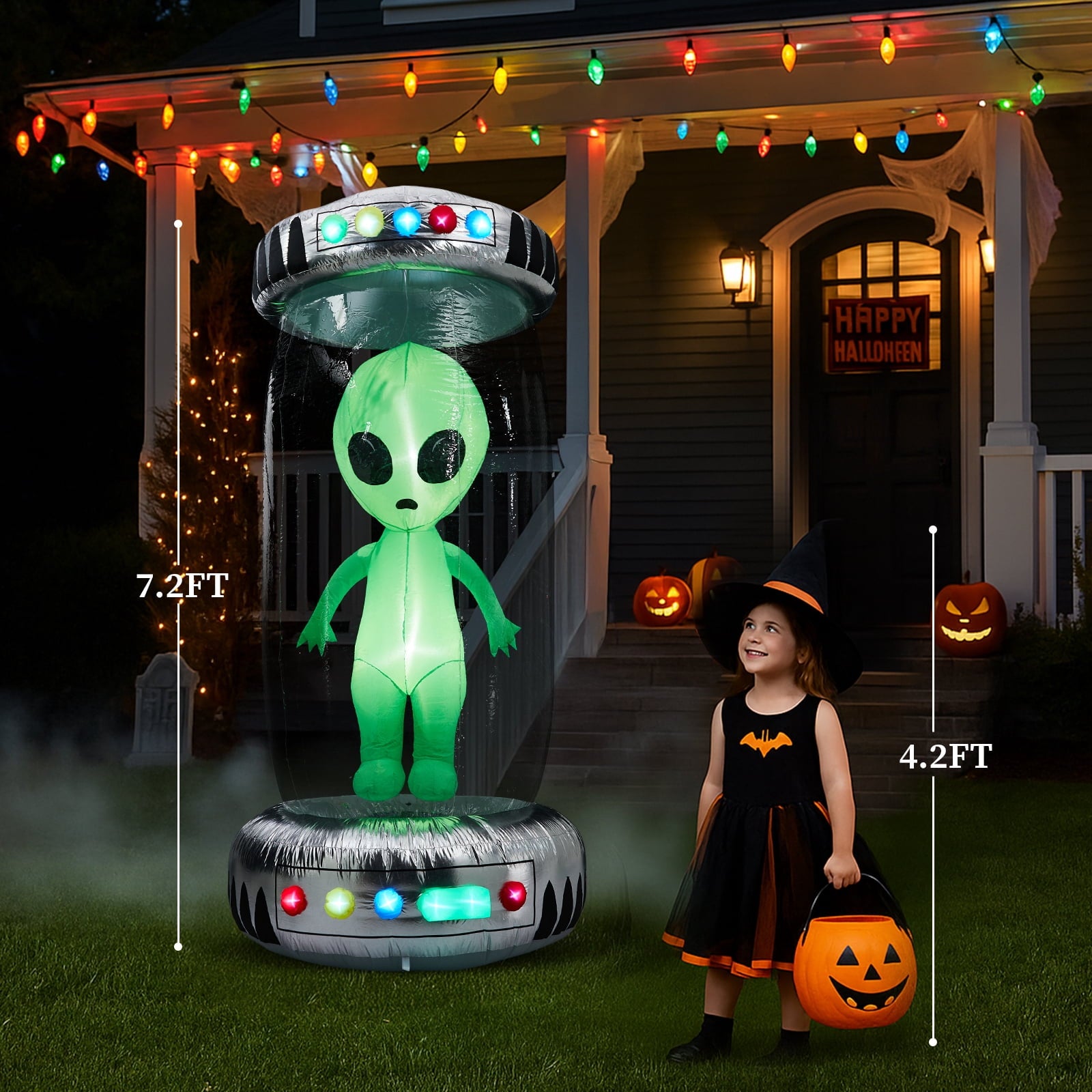 UBesGoo 8' Halloween Inflatables UFO Alien Decoration Outdoor Light-up Holiday Decoration Halloween Decoration