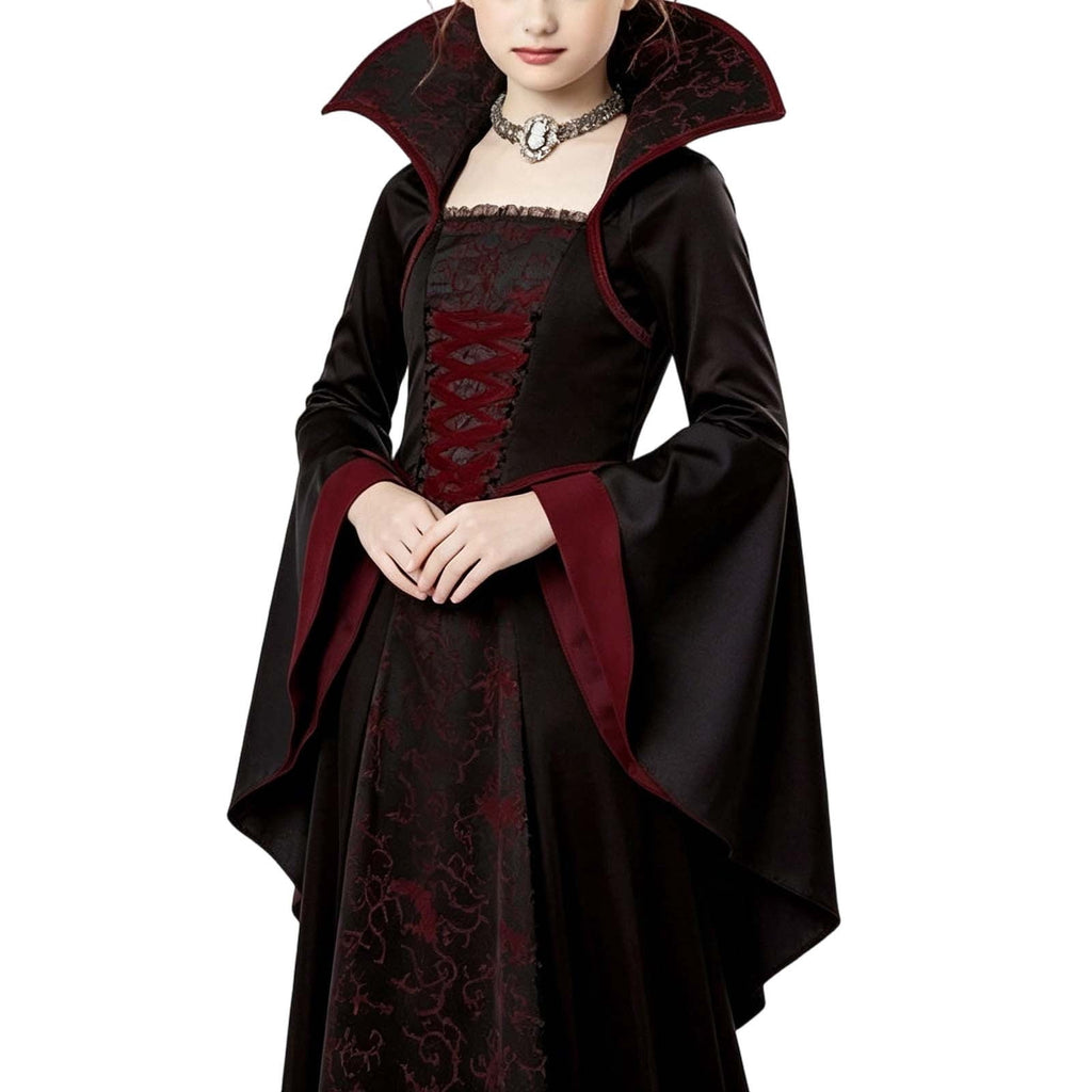 DxhmoneyHX Girls Halloween Vampire Costume Medieval Gothic Long Flared Sleeve Witch Dress Classic Outfit for Festival Party 3‑13 Years