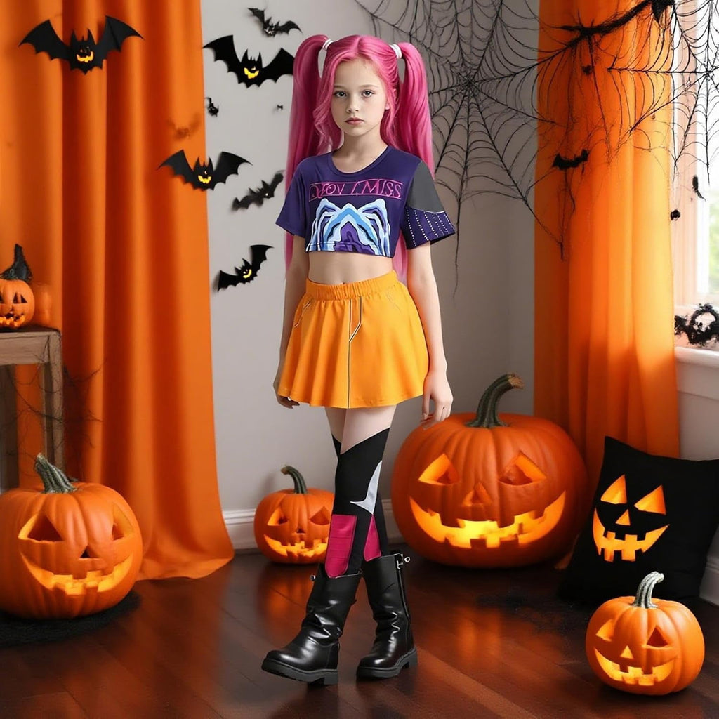 ZUITEH Halloween Anime Cosplay Miras Costumes,Popular Singer Idol Group T-Shirts Skirt Suit With Wig Full Set, Pop Star Dress Up Stage Outfits For School Party Carnival Festival Performance