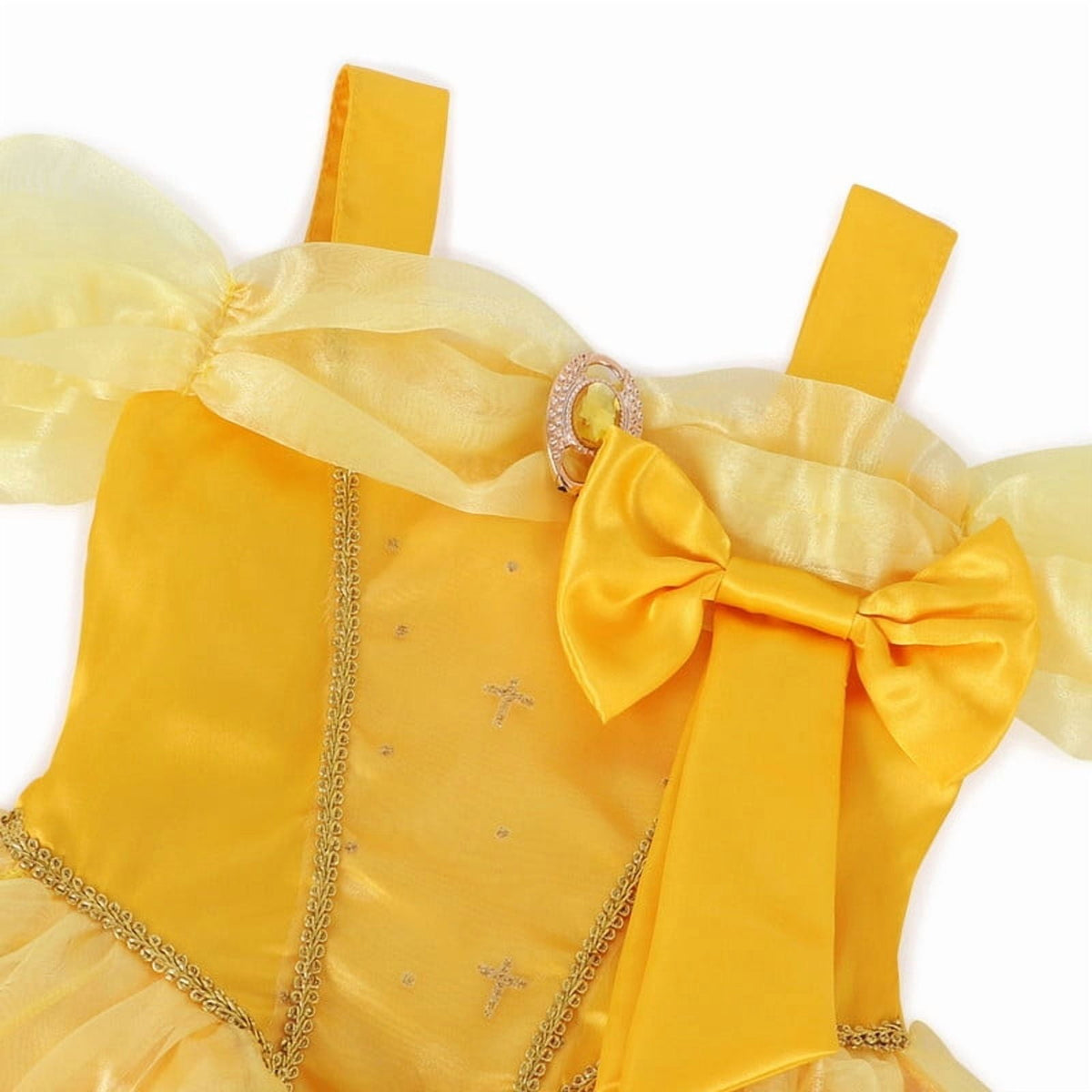 Jurebecia Princess Dress for Girls Costume Kids Off Shoulder Layered Toddler Halloween Cosplay Birthday Party Outfit up Yellow 120 cm 5-6 Years