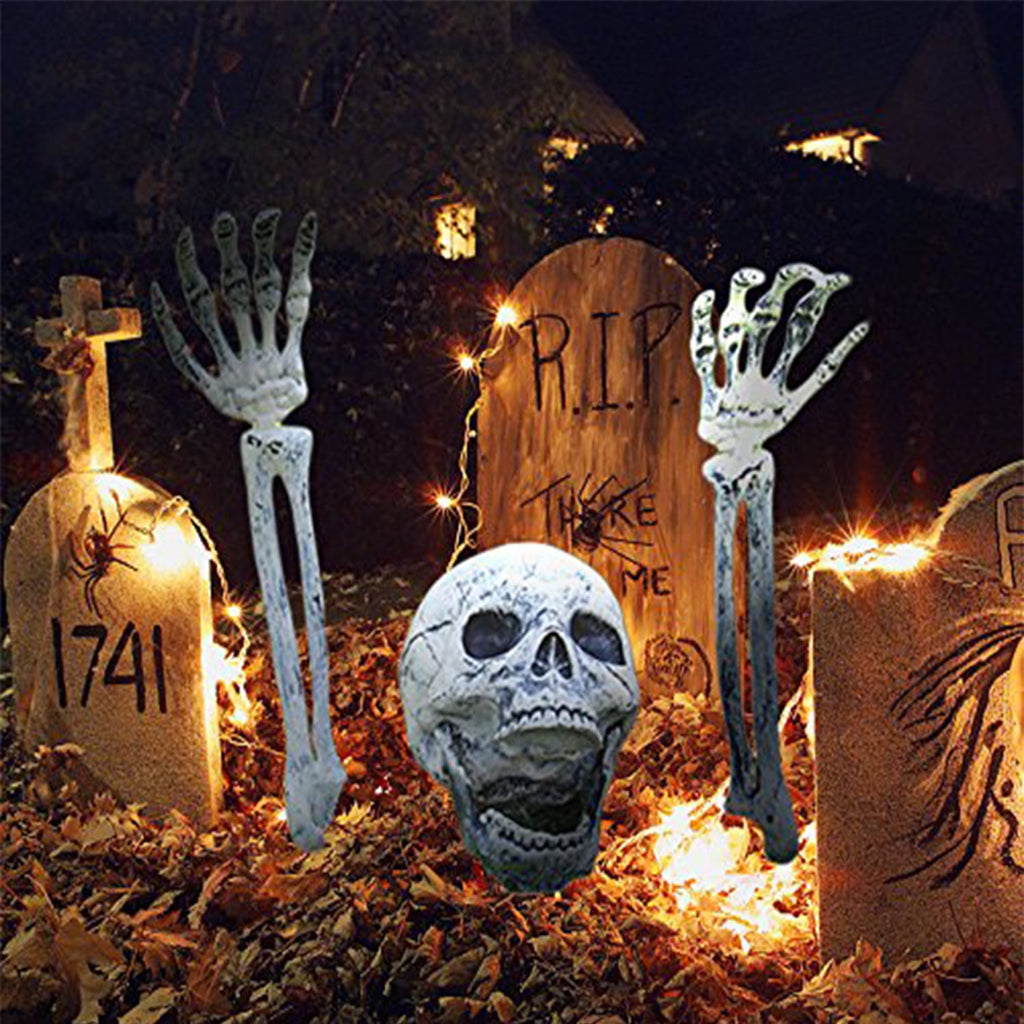 Halloween Skeleton Stakes, Realistic Skull & Skeleton Hand Yard Stakes for Outdoor Graveyard Lawn Garden Party Decor
