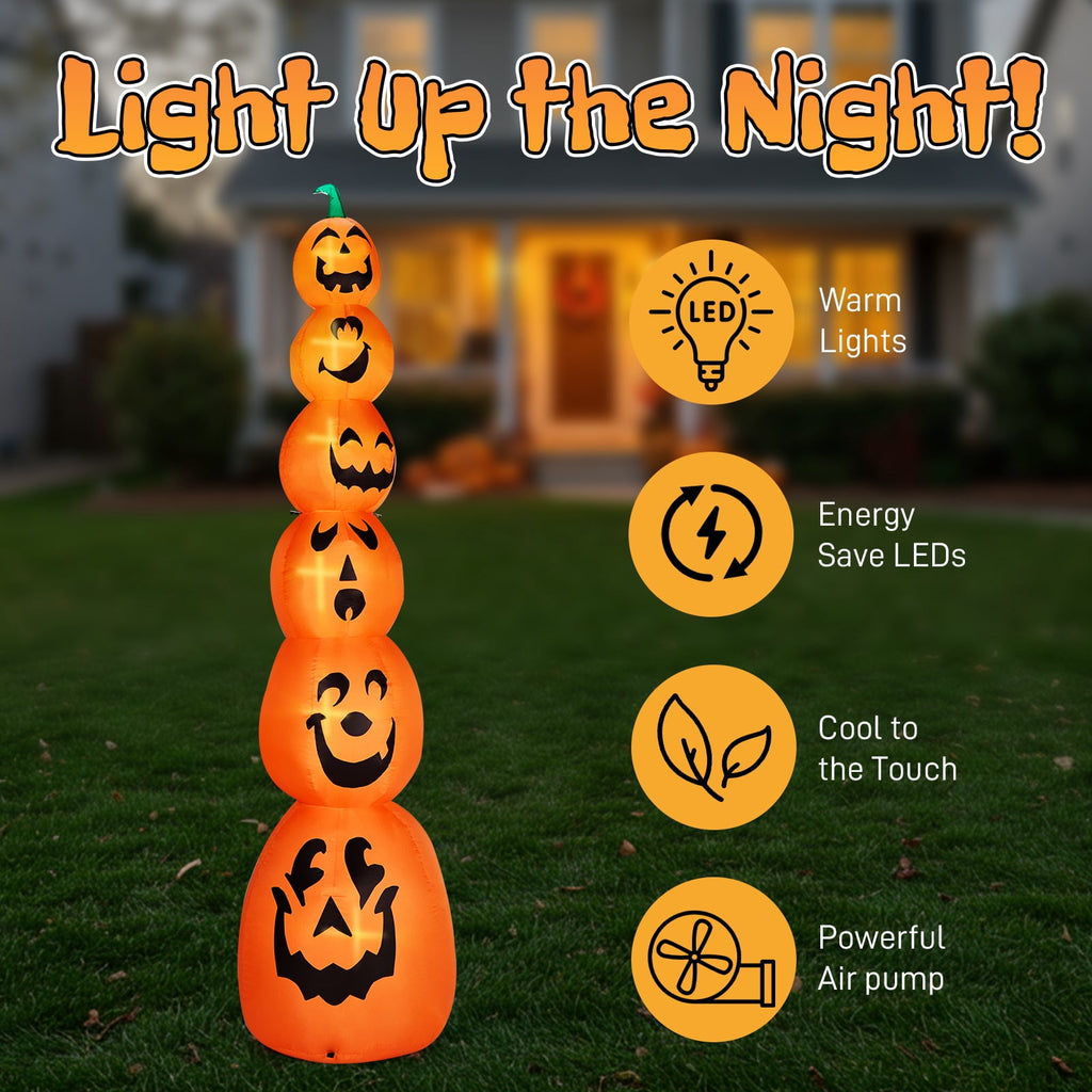 8FT Long Halloween Inflatables Pumpkins Eyeball Candy Outdoor Decorations, Blow Up Yard Decoration with Built-in LEDs Lighted for Lawn Garden Outside Indoor Decor