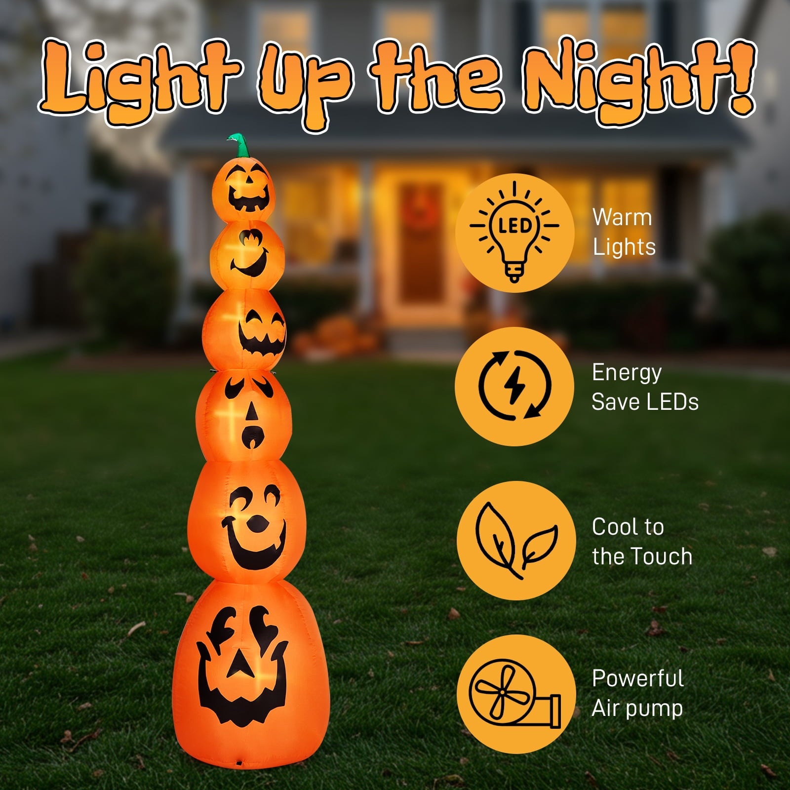 8FT Long Halloween Inflatables Pumpkins Eyeball Candy Outdoor Decorations, Blow Up Yard Decoration with Built-in LEDs Lighted for Lawn Garden Outside Indoor Decor