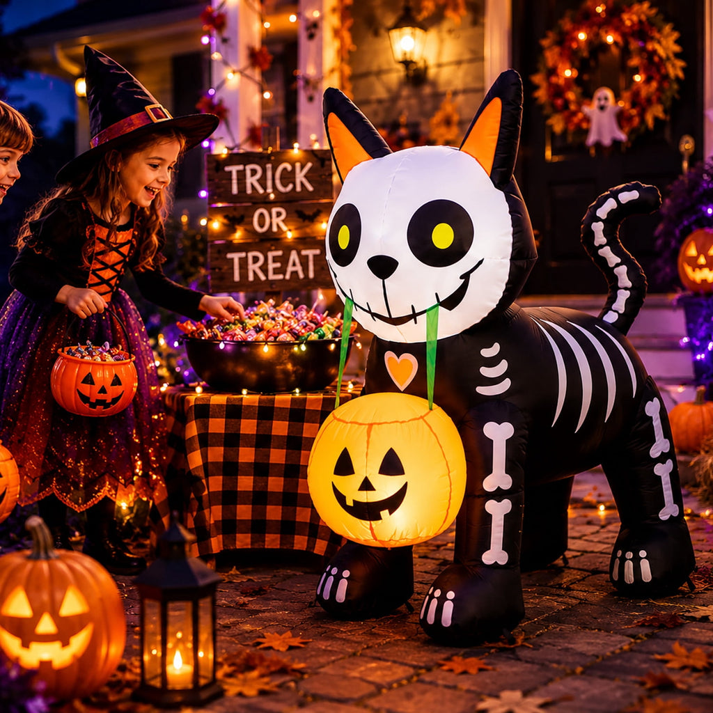 Toiyjofe 5.5 ft Halloween Inflatable Ghost with Pumpkin, LED Lighted Cute Halloween Yard Decoration for Porch, Lawn, Walkway & Party