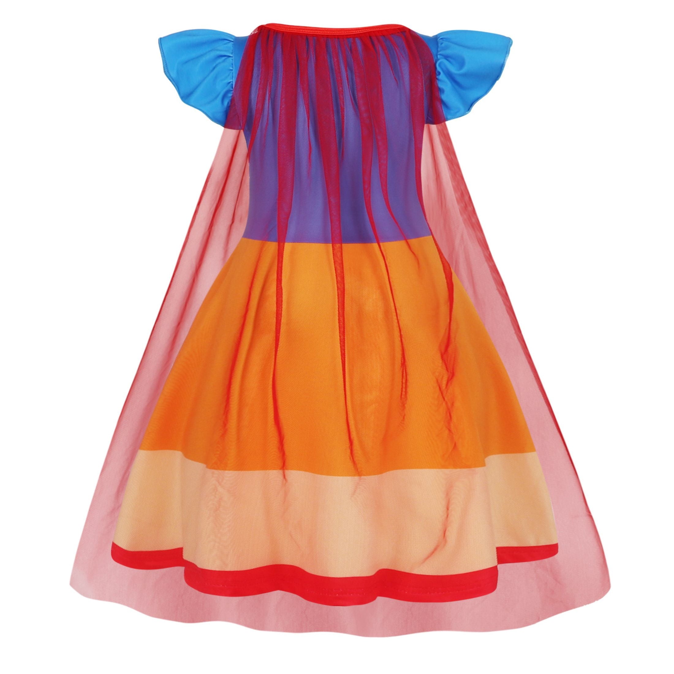 Benylion Girls Ice Princess Dress Halloween Cosplay Costumes With Tulle Cape Kids Birthday Party Dress up Outfit for 7-8 Years