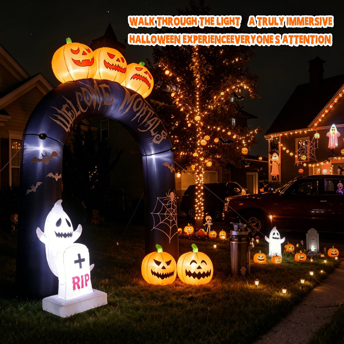 MAGOTAN 6 FT Halloween Inflatable Pumpkin Halloween Inflatable Pumpkins and Cat Outdoor Yard Decoration Build-in 7 LED White Lights