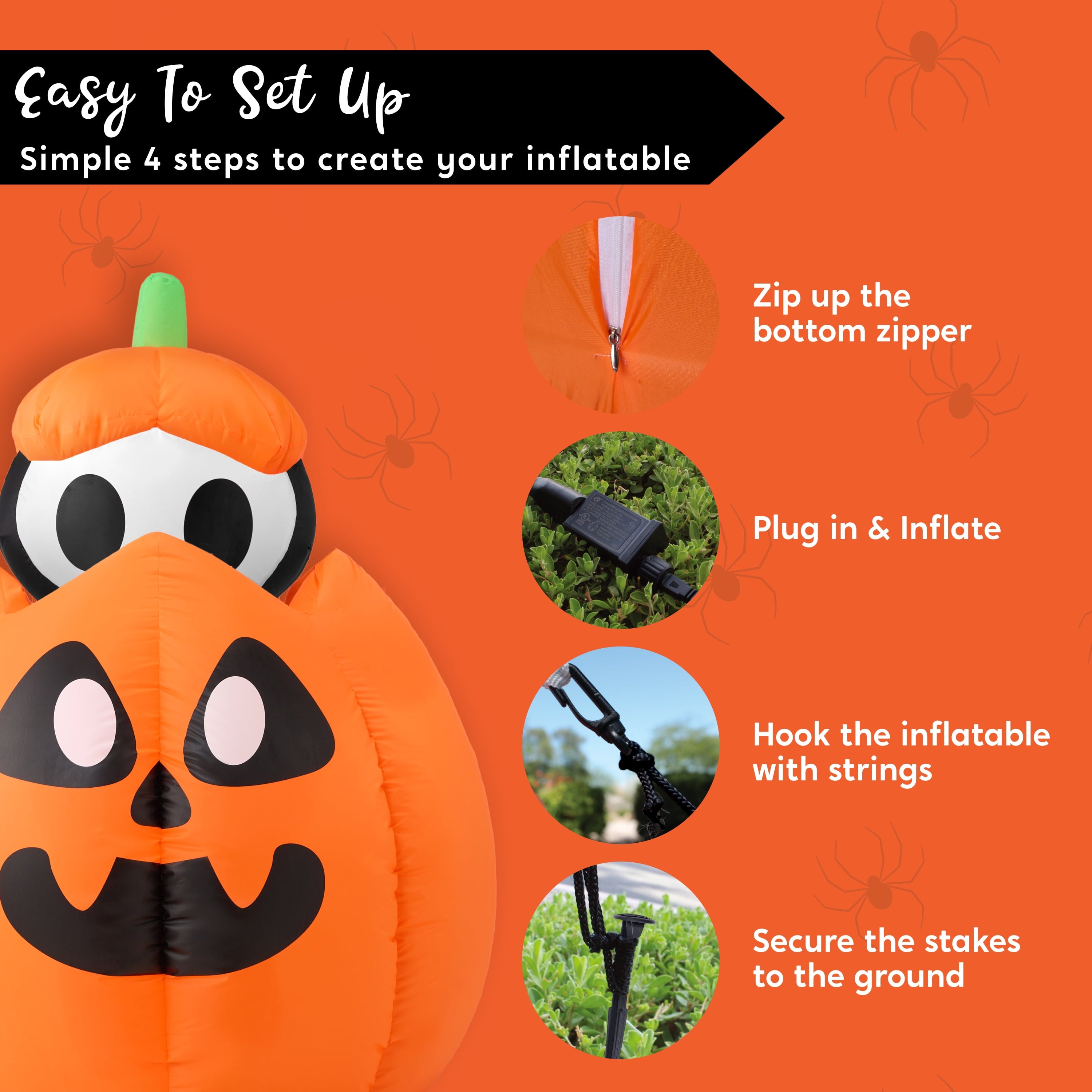 Joyfy 5 ft Halloween Inflatable Animated Cat on Pumpkin,Halloween Outdoor Decoration with LED Lights,Blow Up Decoration for Yard & Lawn,Party