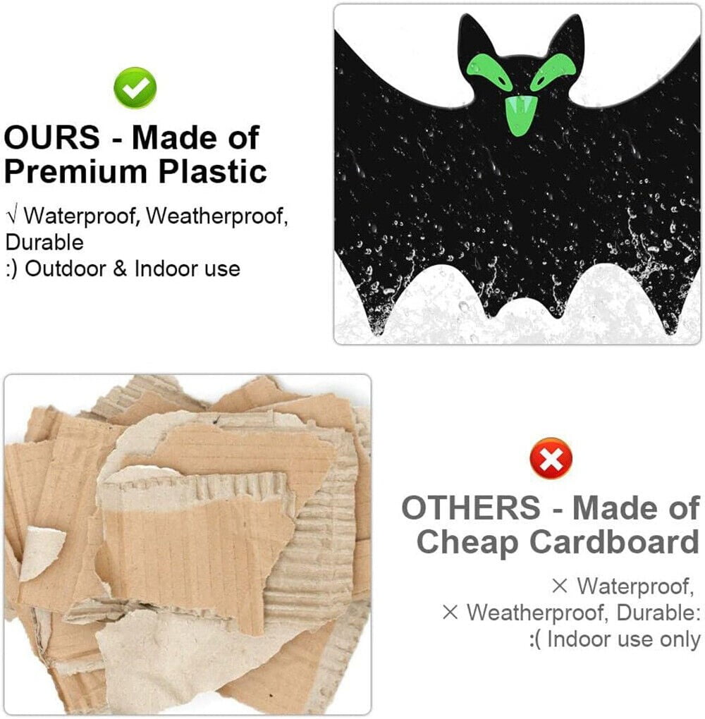 COSTYLE 18 Pcs Hanging Bats Halloween Outdoor Decoration 3 Different Sizes with Cute Eye Stickers for Hanging in The Tree, Porch, Yard, Lawn, Indoor