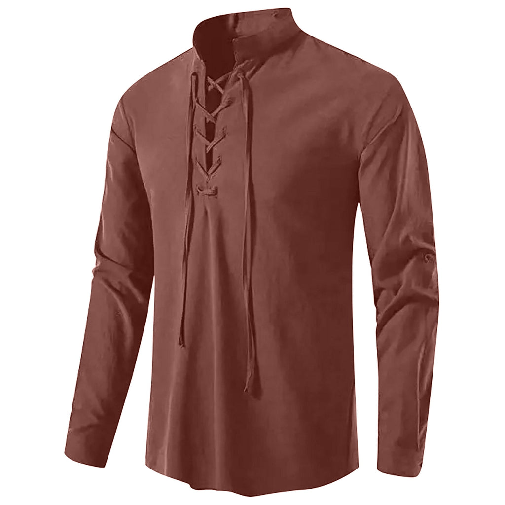 BVWKPCV Men's Renaissance Shirt Pirate Medieval Viking Top Linen Long Sleeved Halloween Costume Wine XL