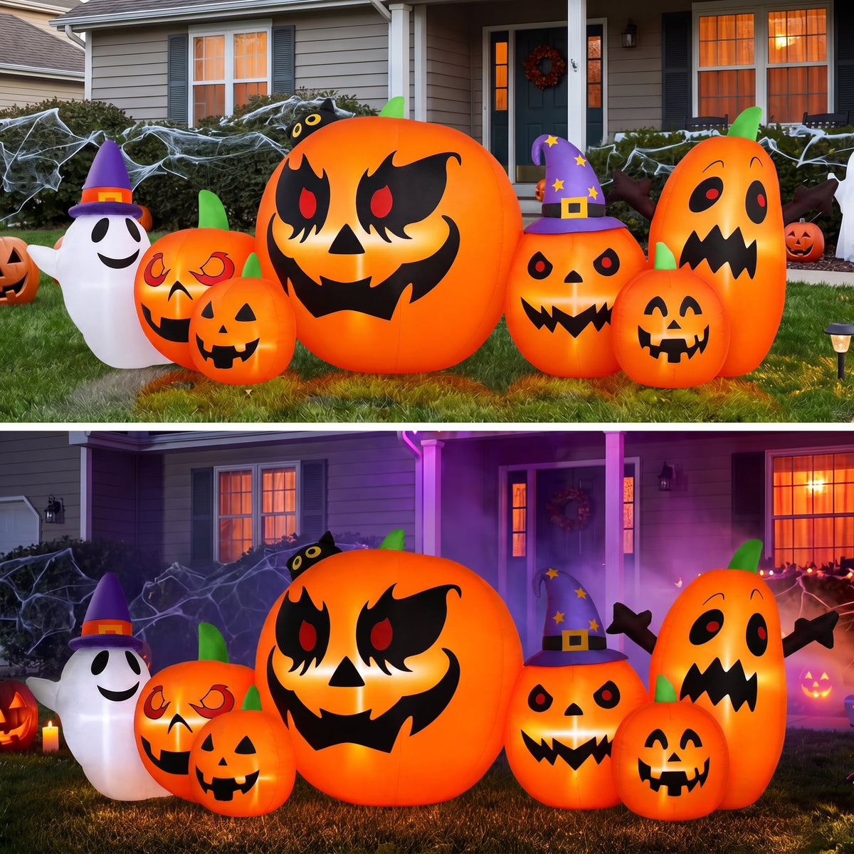 Firstness 7.9FT Halloween Inflatable Pumpkin Ghost with Lights, Halloween Blow Ups Outdoor Decoration for Home Party