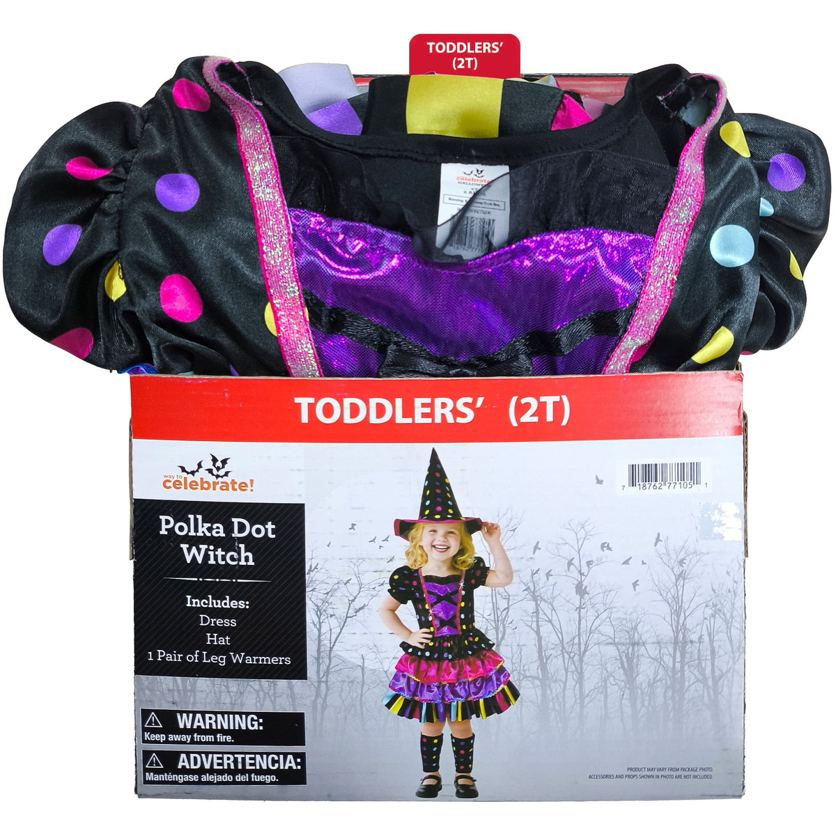 Polka Dot Witch Halloween Costume for Toddler, Size 3T-4T, by Way to Celebrate