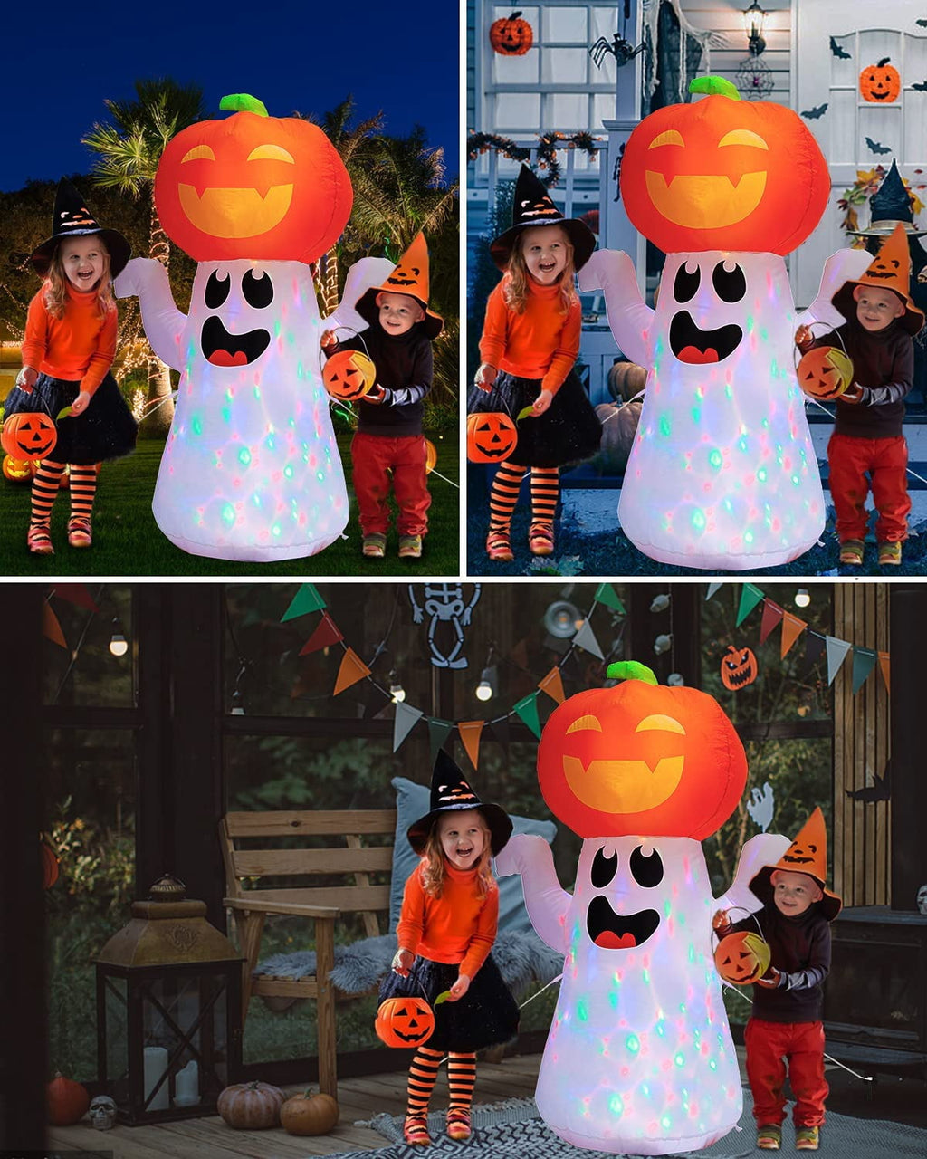 5FT Halloween Inflatable Pumpkin with 360° Rotating LED Lights, Outdoor/Indoor Decor