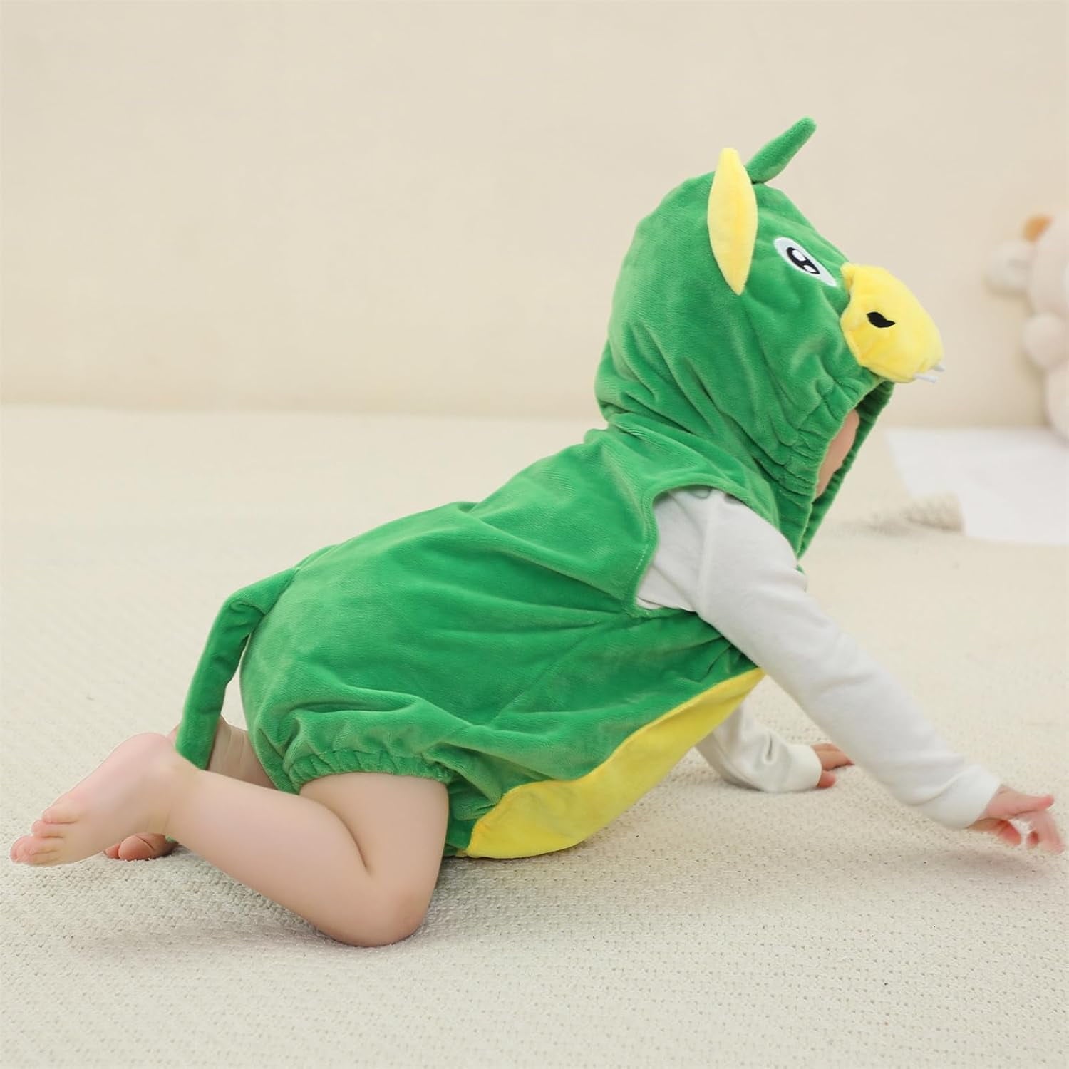 WIBACKER 0-24M Baby Boy Dinosaur Costume for Themed Parties and Halloween, Flannel Hooded Outfit Suit