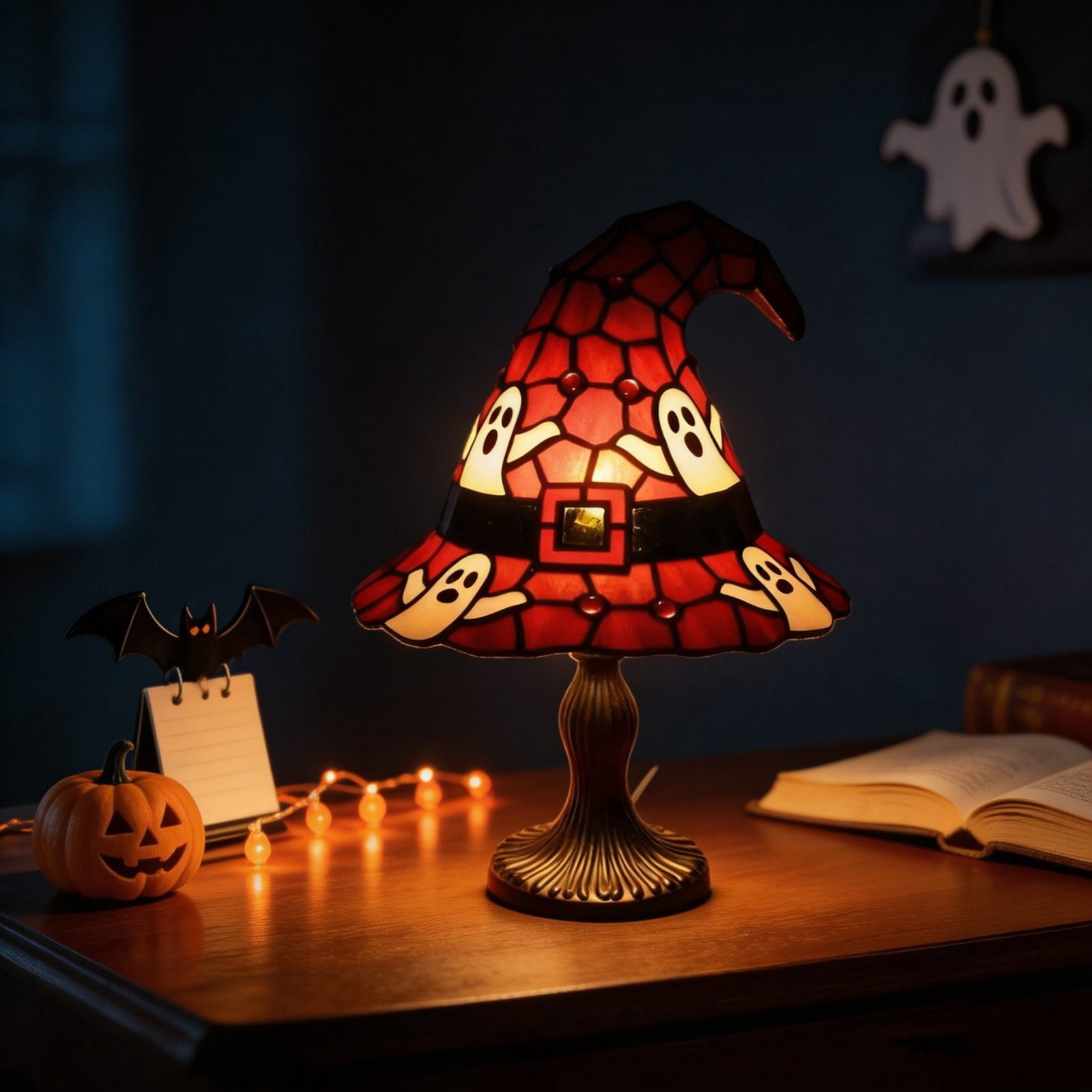 Clearance Halloween Table Lamp Decorations, Witch Hat Lamp Gifts - Handcrafted Retro Resin Witch Lamp, USB Powered Gothic Wizard Hats Night Light, Home Decor Accent Lamps for Bedroom