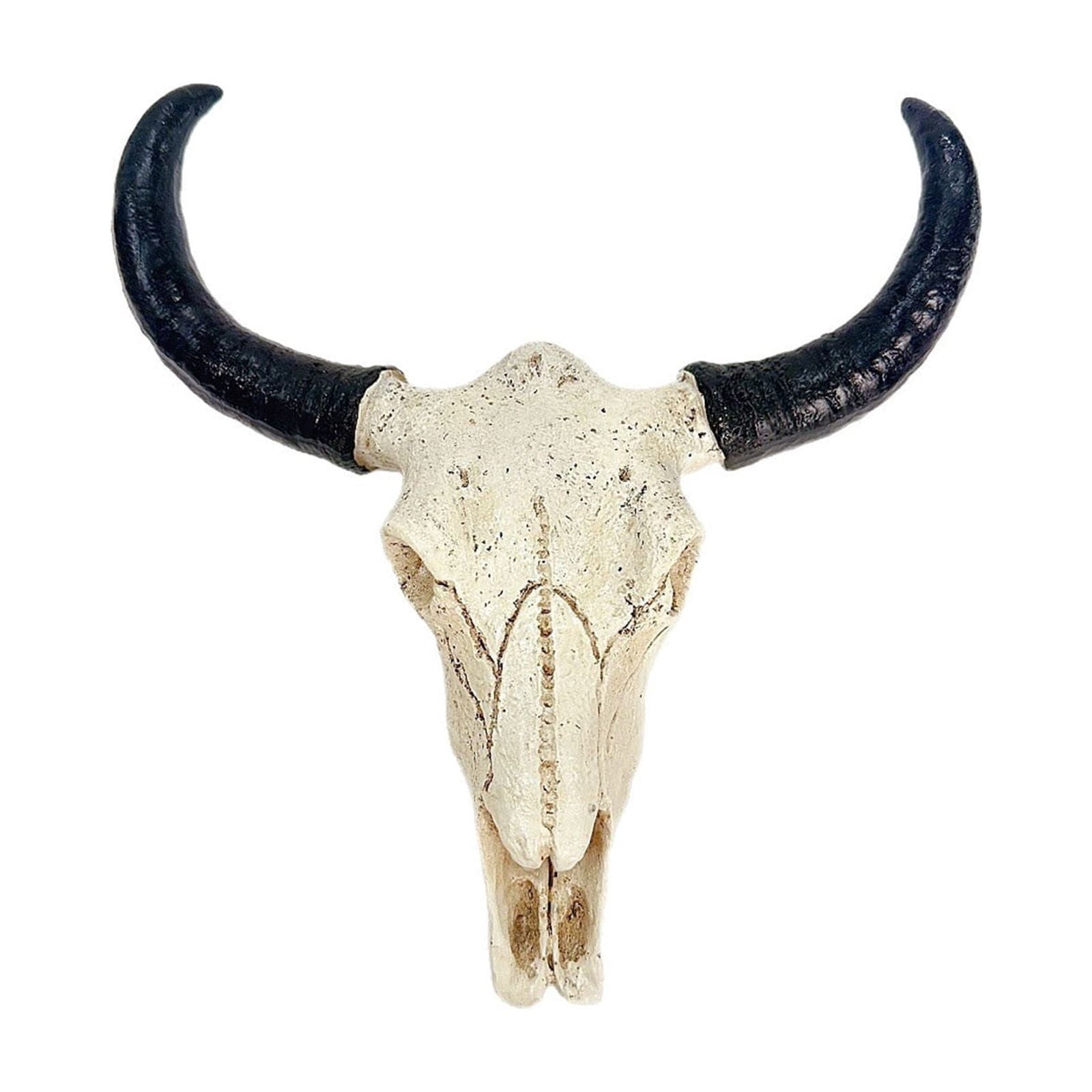Cadancy Halloween Decorations 3D Animal Skull Bull Horns Wall Mount Art Rustic Farmhouse Wall Decor Gothic Skeleton Head Sculpture for Living Room Bedroom Home Decoration