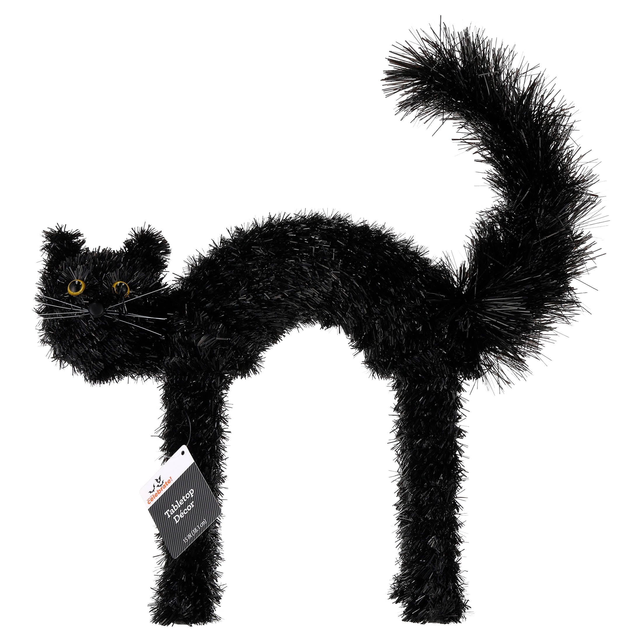 Tinsel Scaredy Cat Decoration, Black, 15", Halloween by Way To Celebrate