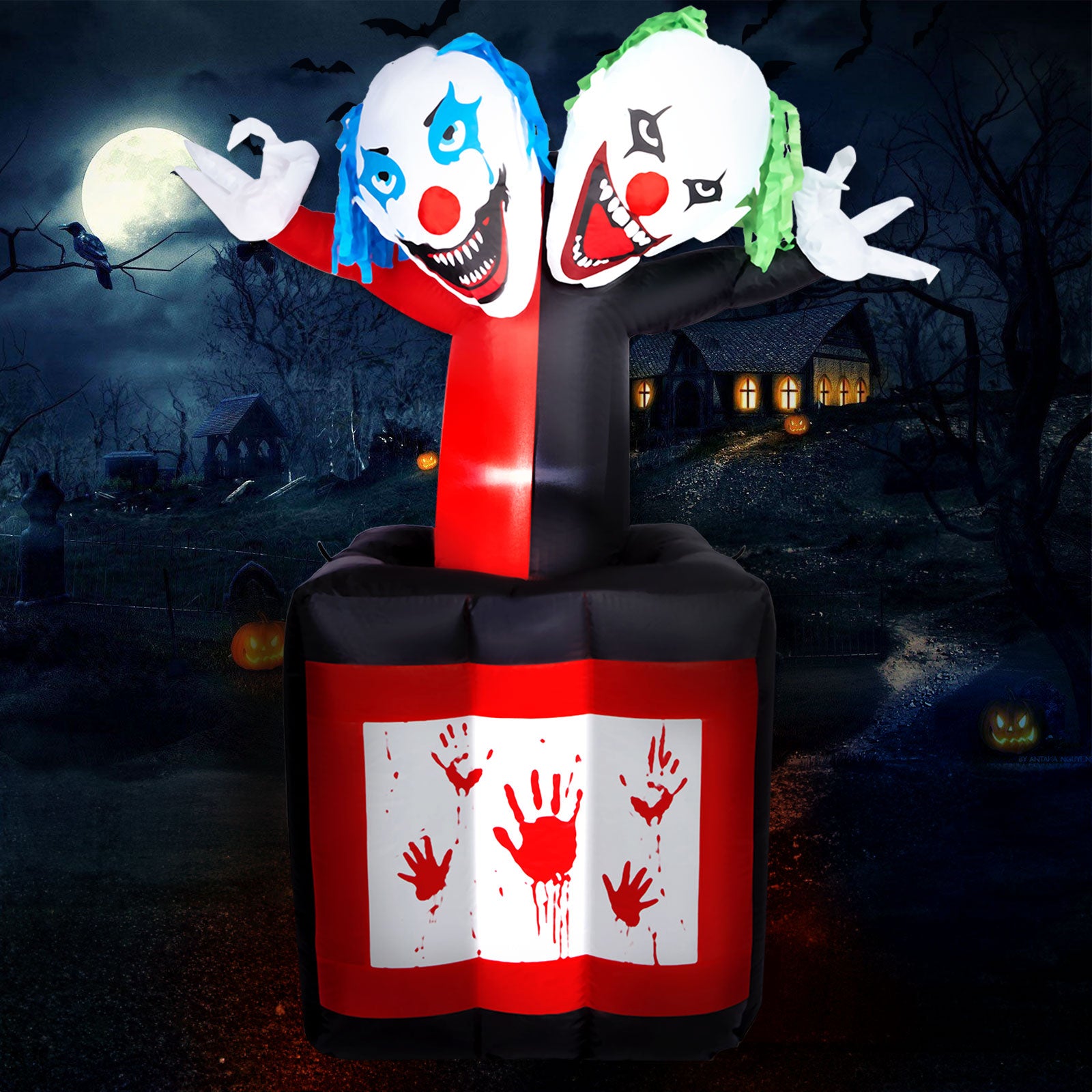 5.7FT Inflatable Halloween Inflatable Crawling Green Ghost with Tombstone Built-in LED Lights Inflatable LED Lights Blow Up Yard Decoration