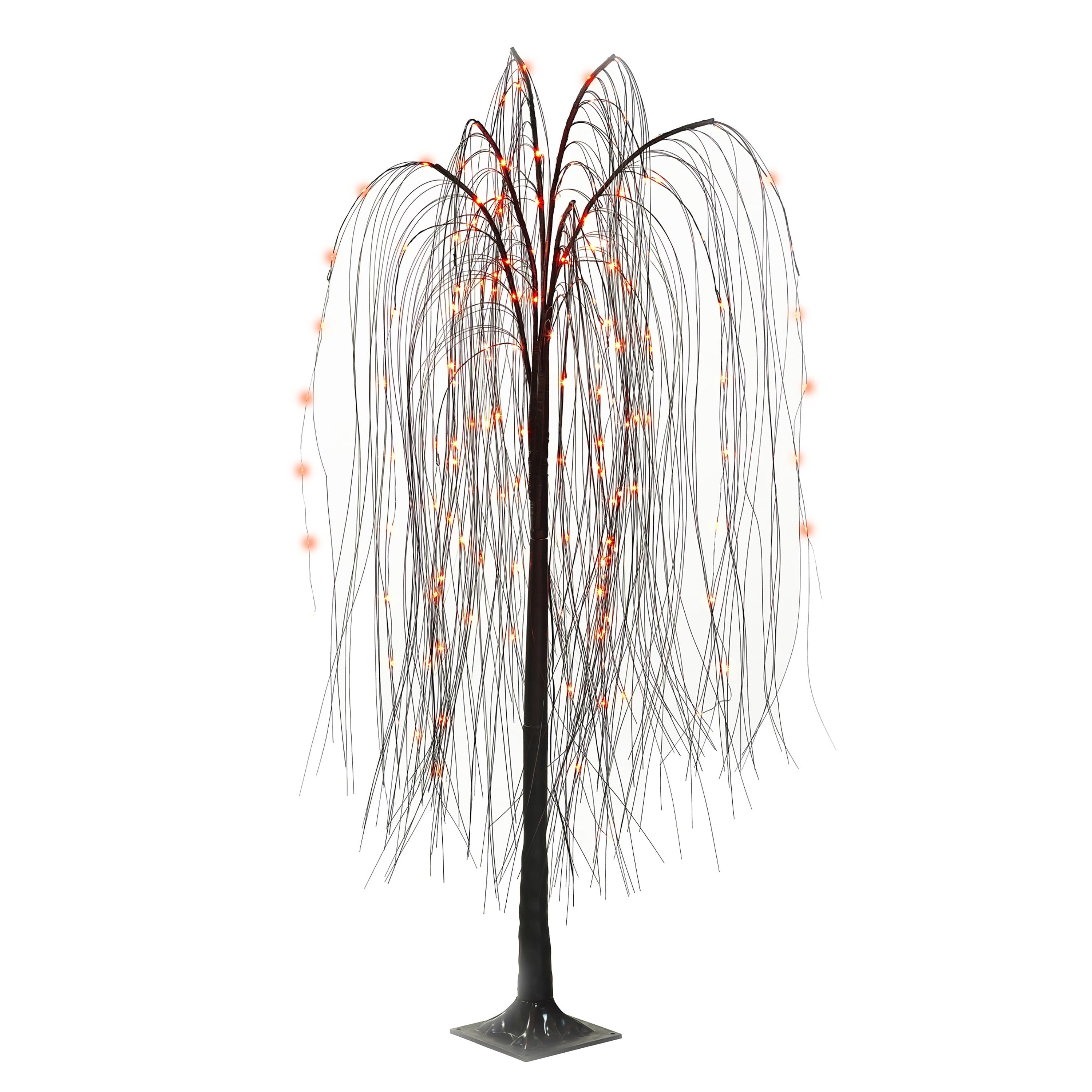 Indoor/Outdoor Battery-Operated 8-Function LED Color-Changing Willow Tree, Orange and Purple, 48", Halloween by Way To Celebrate
