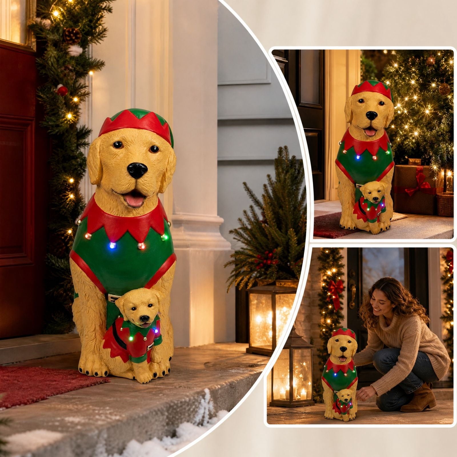 Clearance! Christmas Golden Retriever Statue with LED Lights, Cute Dog Holding Puppy Figurine, Christmas Decoration Indoor Outdoor, Gift for Kiddo Adults