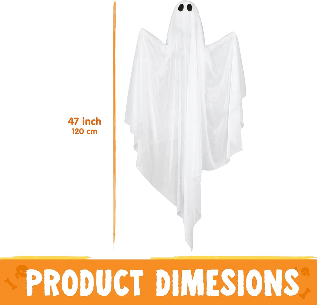 Joyfy 47" Halloween Hanging Light up Ghost Decorations Outdoor,White Ghosts with Blue LED Light and Timer Halloween Hanging Decoration Waterproof for Front Yard Patio Lawn