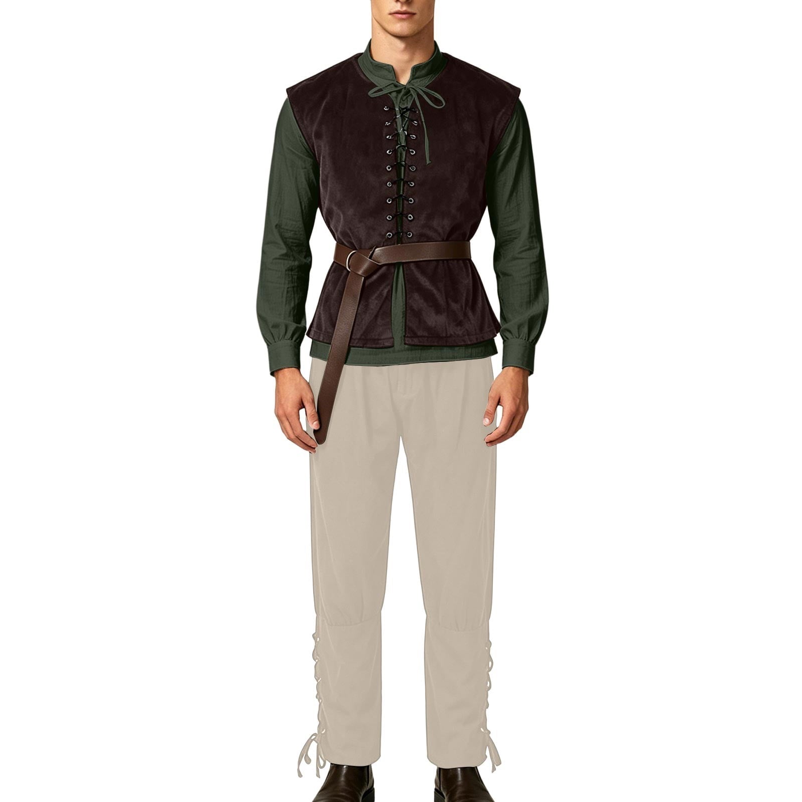 Ceisia Medieval Renaissance Outfit For Men Lace Up Waistcoat Long Sleeve Shirt Lace Trousers With Matching Belt Halloween Pirate Halloween Gift
