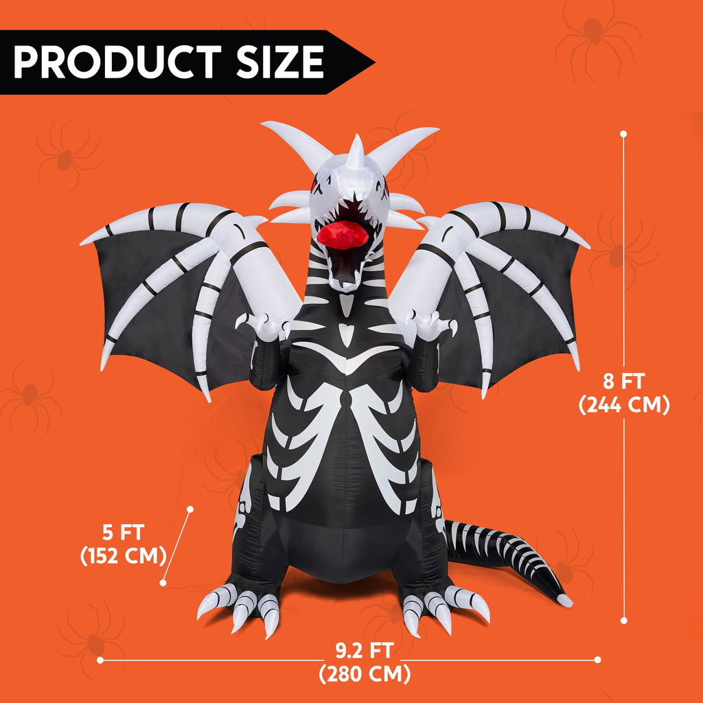 Joyfy 8 FT Halloween Inflatable Skeleton Dinosaur with Build-in LEDs Pumpkin Decorations,Halloween Outdoor Decorations Blow up Yard Decorations