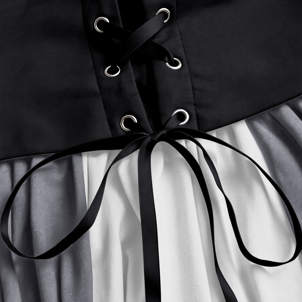 Gothic Dresses for Women Medieval Renaissance Halloween Costume Lace Up Corset High Low Ruffle Hem Square Neck Vintage Gown