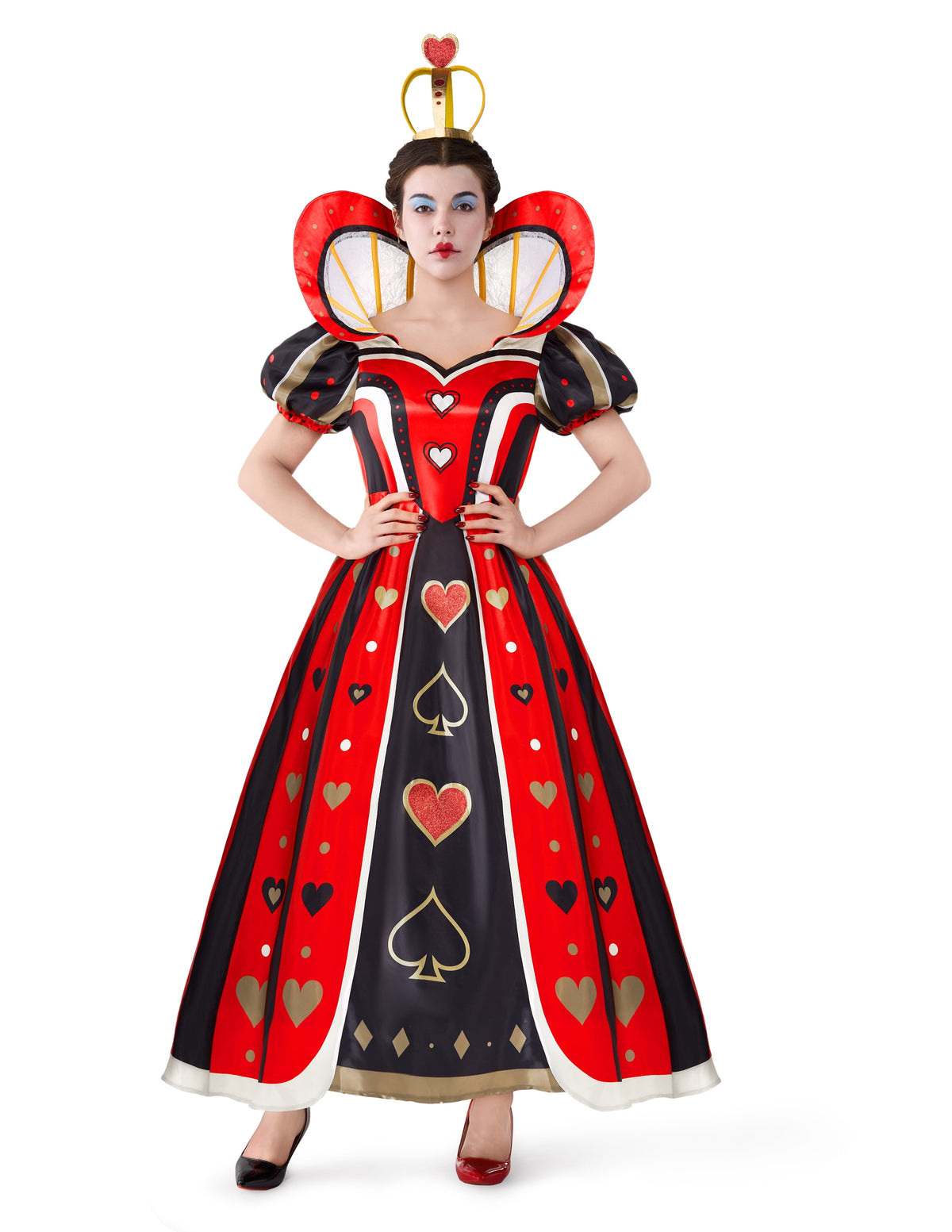 Joyfy Red Queen Costume for Women, Red Heart Queen Fairytale Fancy Dress for Halloween Themed Parties Dress up Cosplay