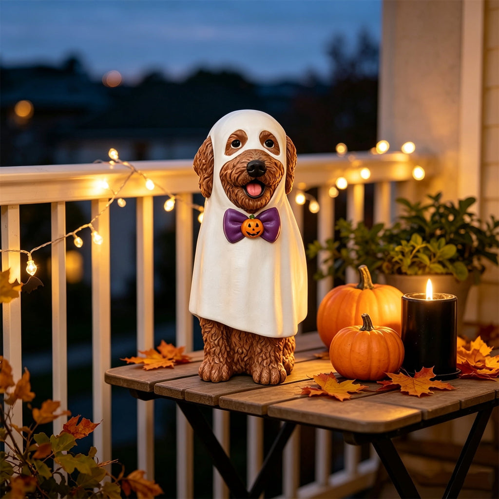 Gray Frenchie in Shark Costume Blow Mold, Halloween French Bulldog Statue with Light Up Pumpkin Decor, Cute Resin Outdoor Indoor Tabletop Dog Ornament, Entryway Patio Yard Decoration, 8"