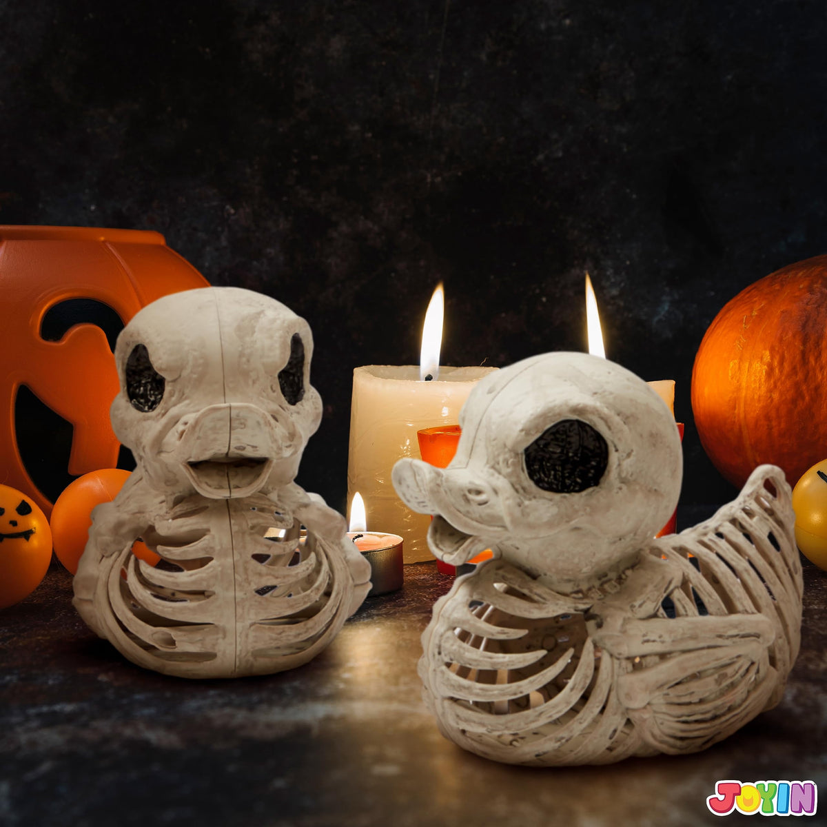 Joyfy 2 Pcs Duck Skeleton Halloween Decoration,4.5 Inch Posable Plastic Animals Halloween Skeleton for Indoor Outdoor Halloween Decorations,Haunted House Party Props