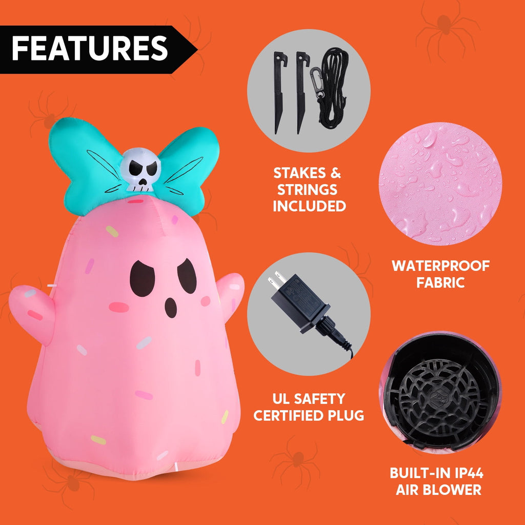 Joyfy 5Ft Halloween Inflatable Pumpkin Ghost with Colorful LED Lights,Halloween Blow Up Cute Decor for Indoor Outdoor Holiday Yard Decoration