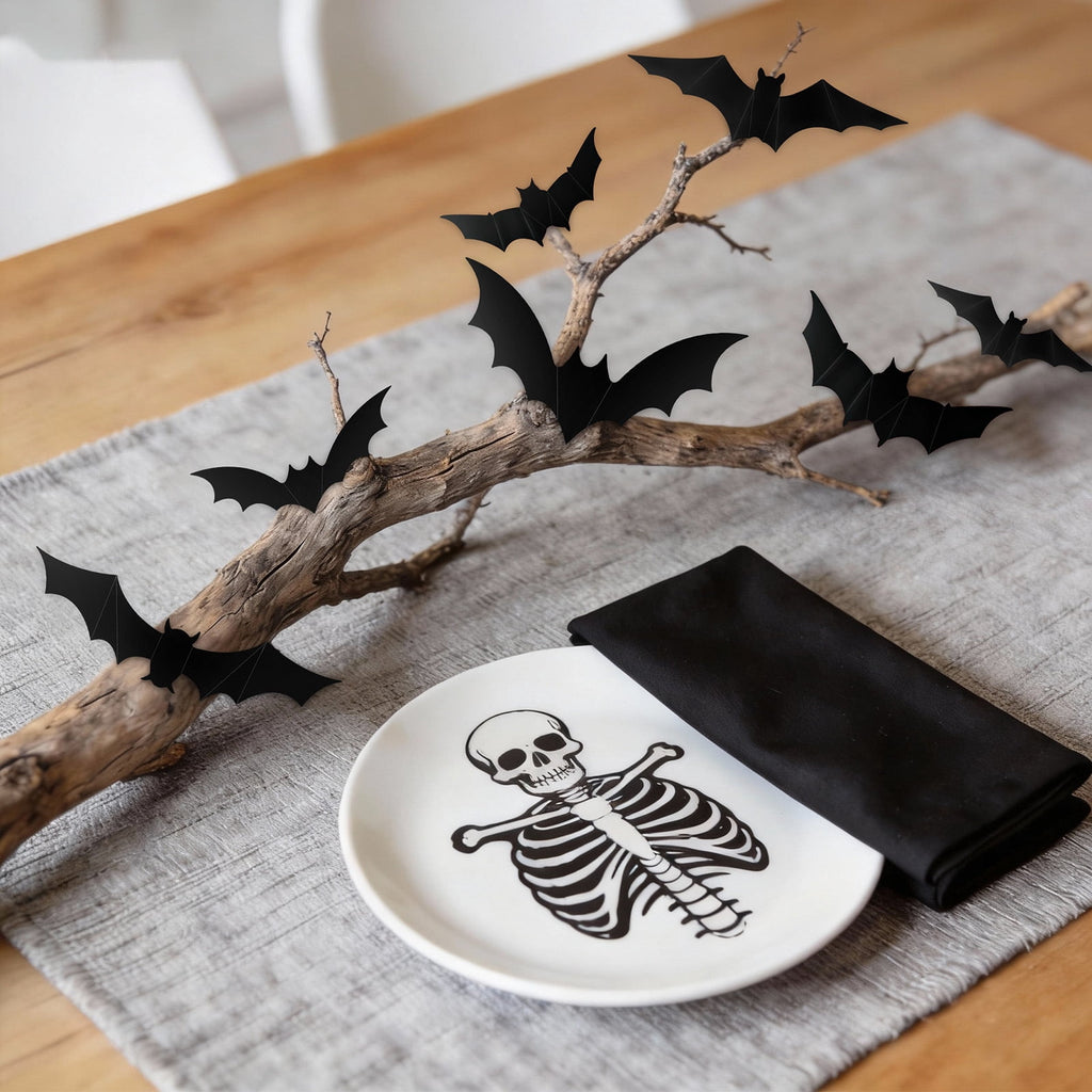 PChero 48Pcs Halloween Bats Wall Decor with 12 Color Changing Lights, 3D Light up Bats with Remote Timer, 10 Different Size PET LED Bat Wall Stickers for Bedroom Window Spooky Decor Home Decals