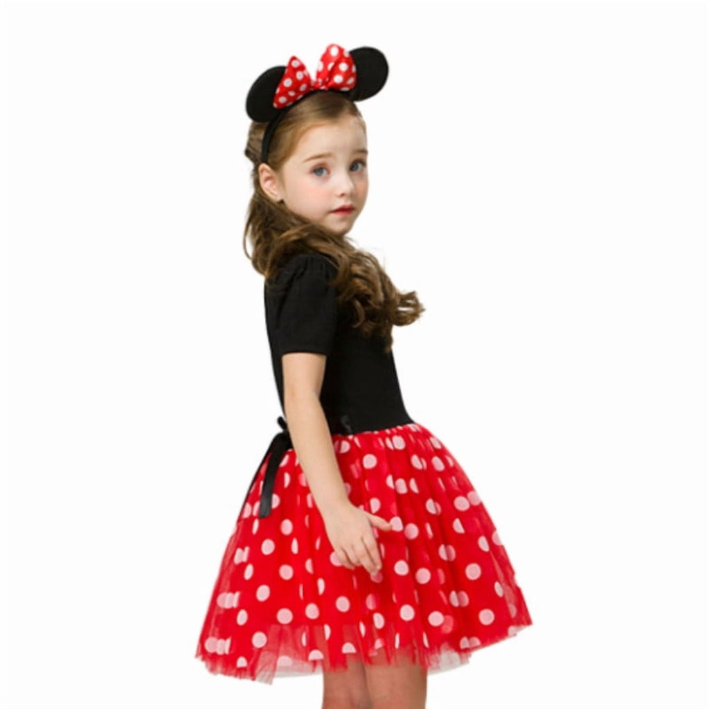 Jurebecia Girls Red Polka Dot Tutu Dress with Bow Headband, Baby Toddler Party Costume for Birthday & Cosplay (110 cm)