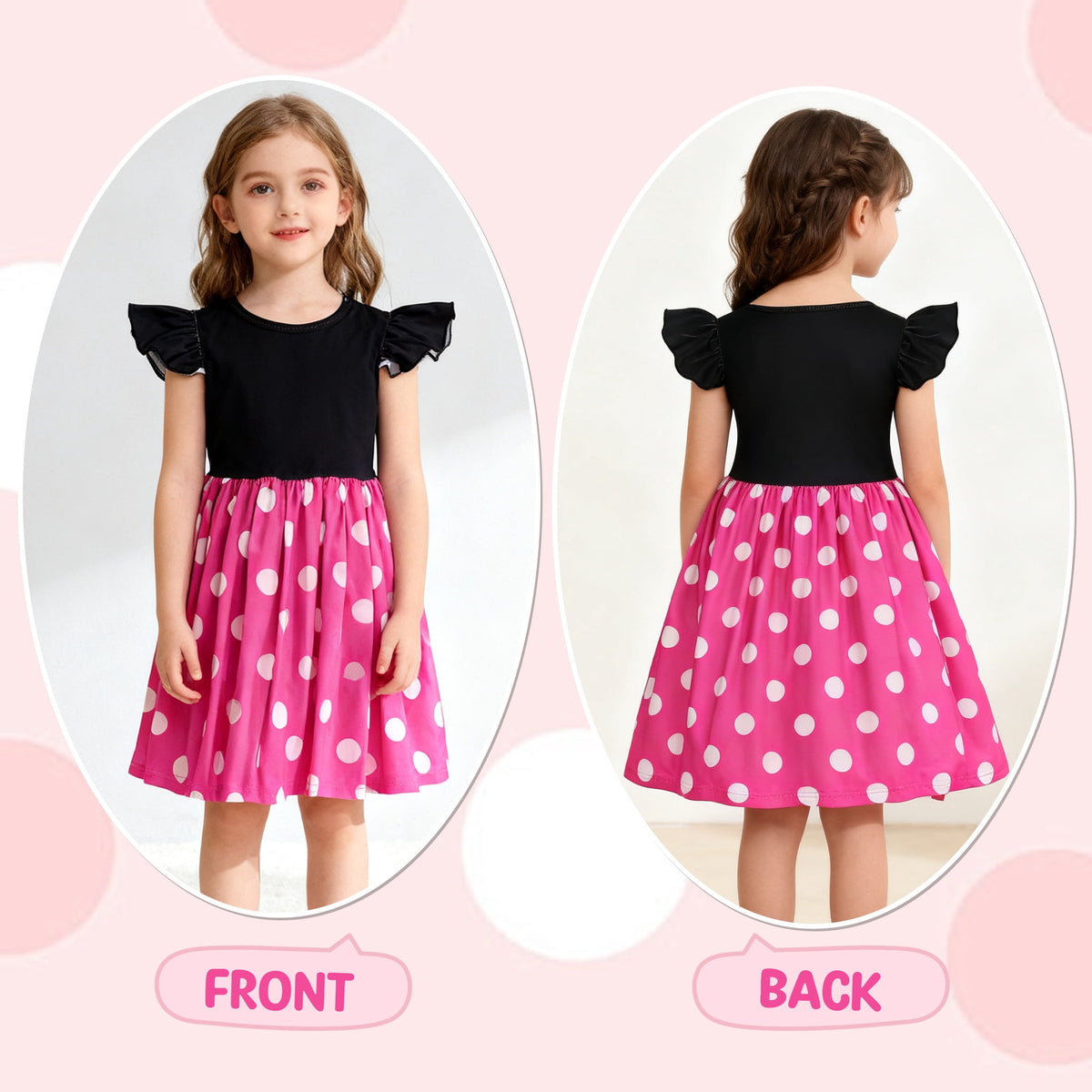 Benylion Toddler Girls Pink Polka Dot Dresses Birthday Party Fancy Dress Up Costume for 7-8 Years
